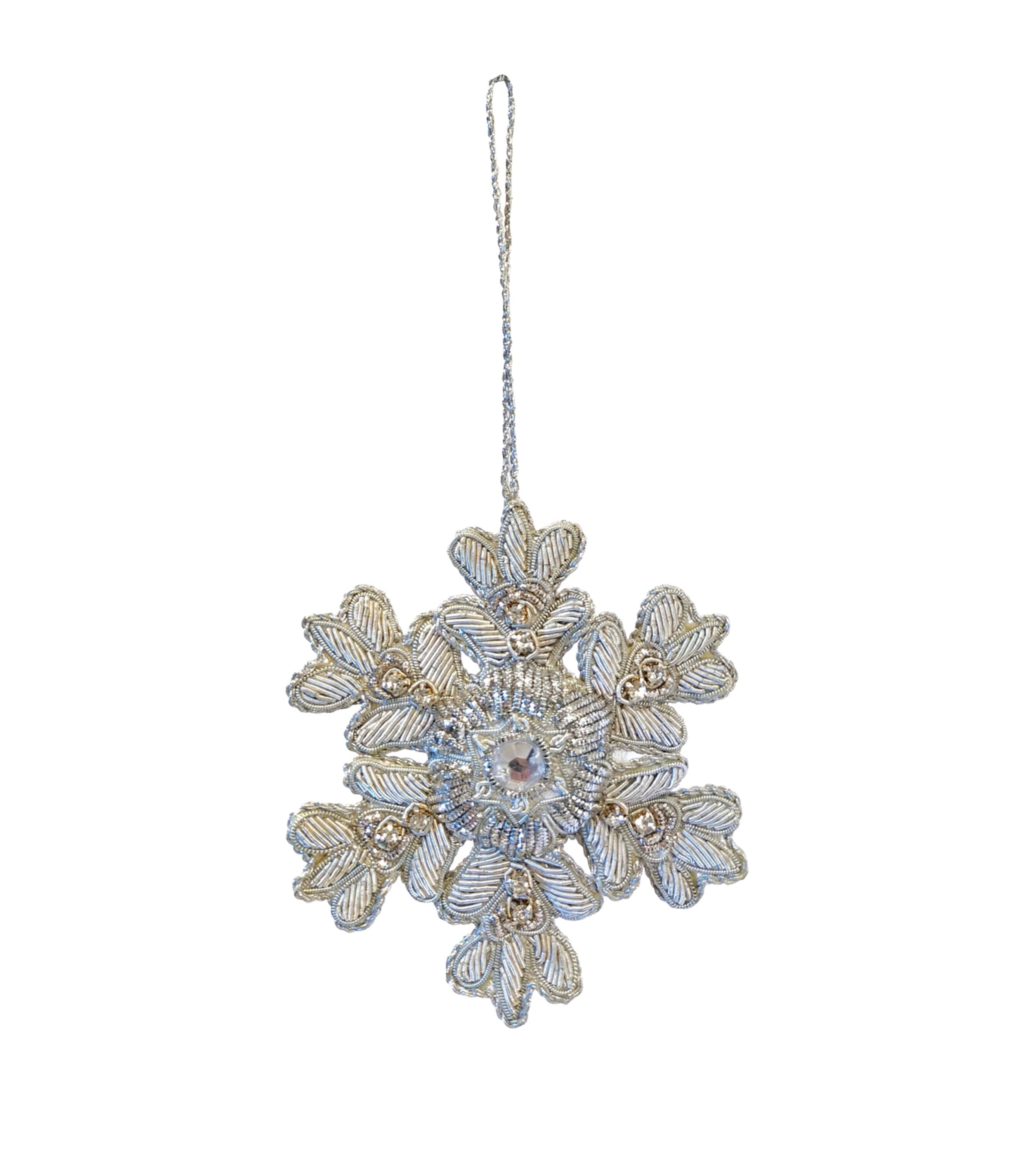 Beaded Snowflake Tree Decoration (10cm) SILVER Image 1