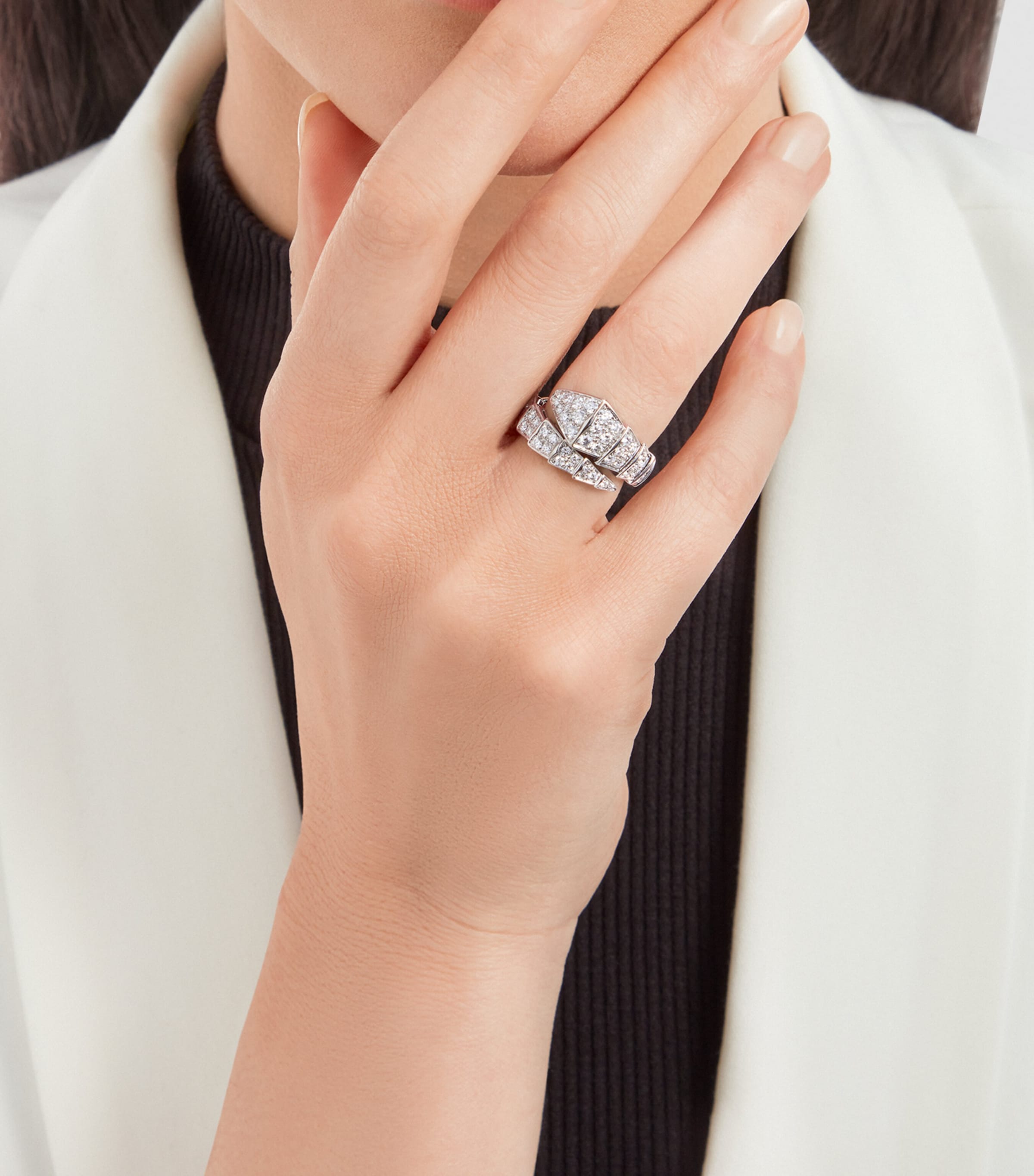 White Gold and Diamond Serpenti Viper Ring WHITE GOLD Image 3