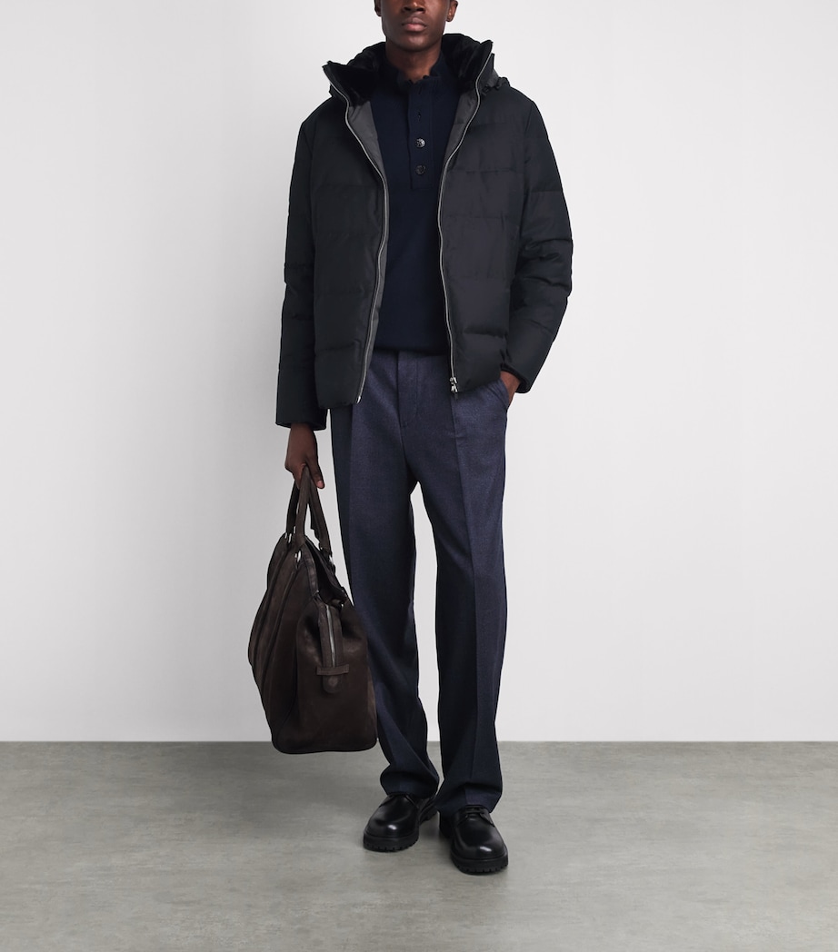 Yves Salomon Mens Down Wool-Silk Hooded Parka Dark Navy Image 2