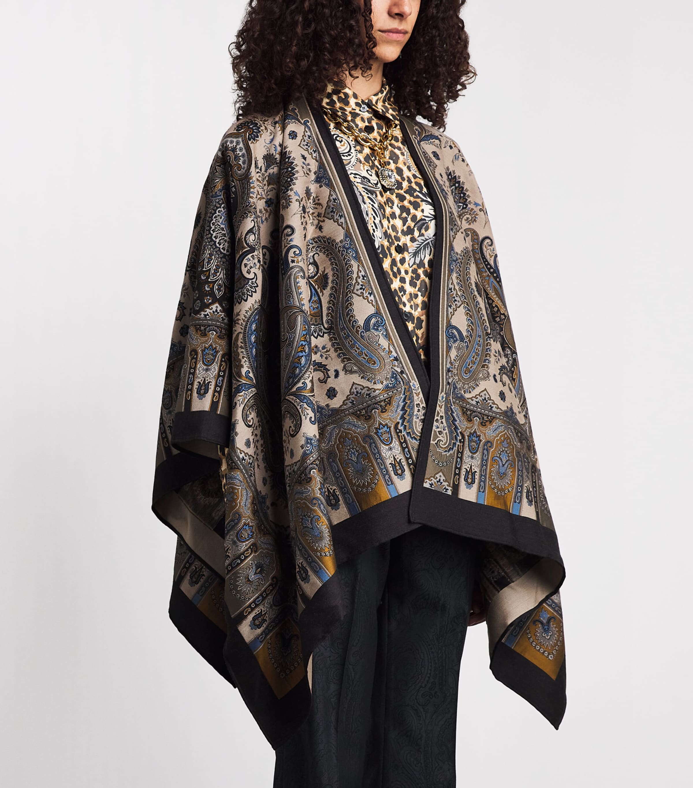 Etro Womens Wool-Blend Paisley Cape Print/beige Bs Image 4