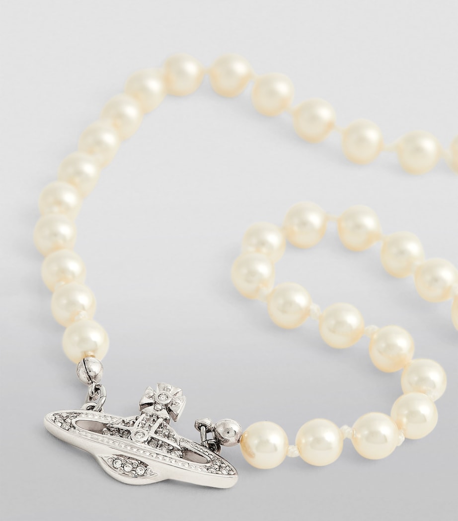 Vivienne Westwood Pearl Mini Bas Relief Necklace Plat/crm/cryst Image 5