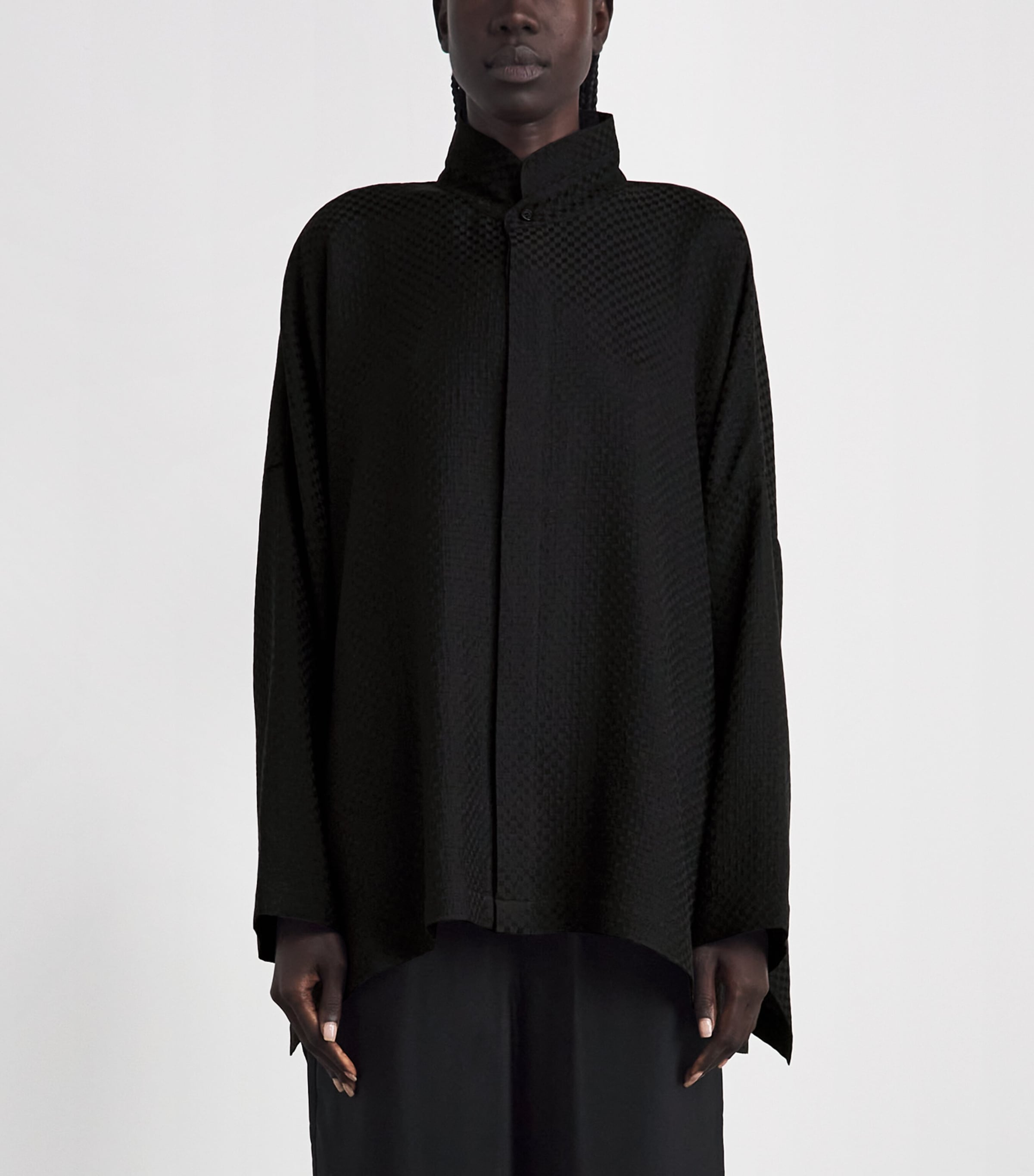 Eskandar Womens Silk Double-Stand Collar Shirt Black Image 4