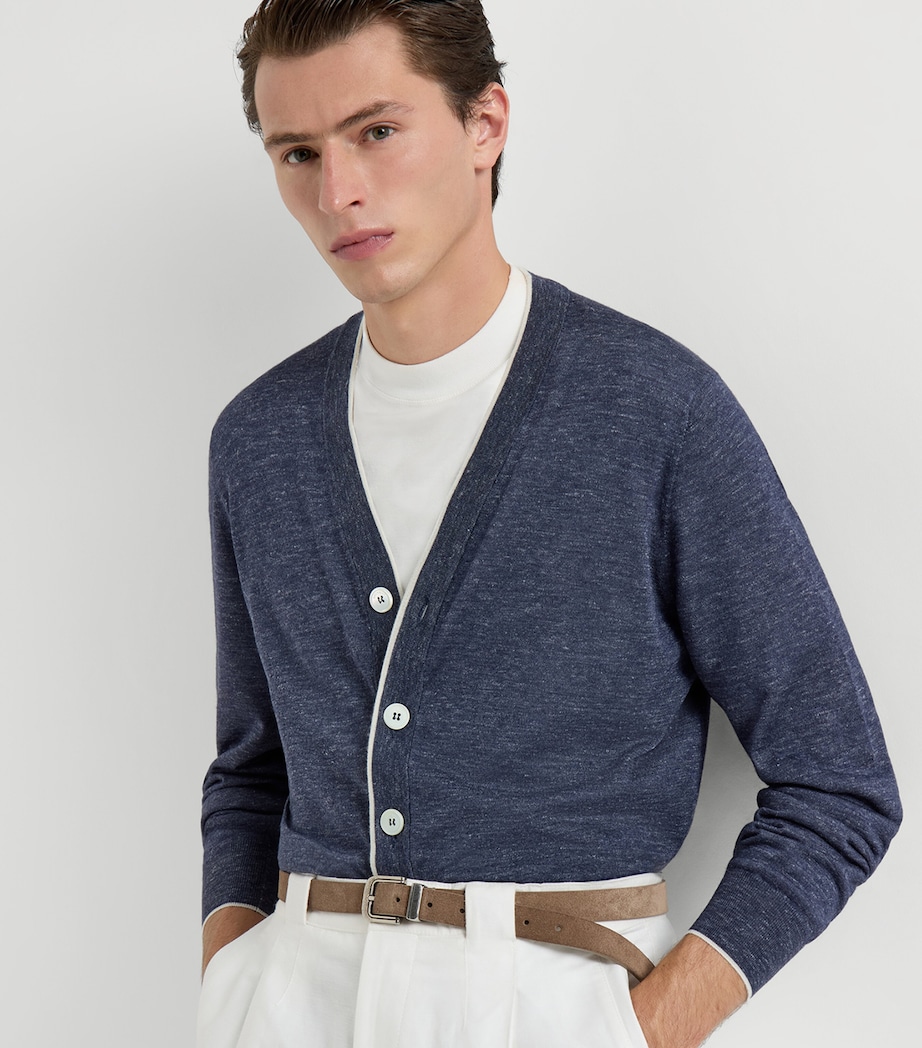 Brunello Cucinelli Mens Cashmere-Silk-Linen V-Neck Cardigan Image 4
