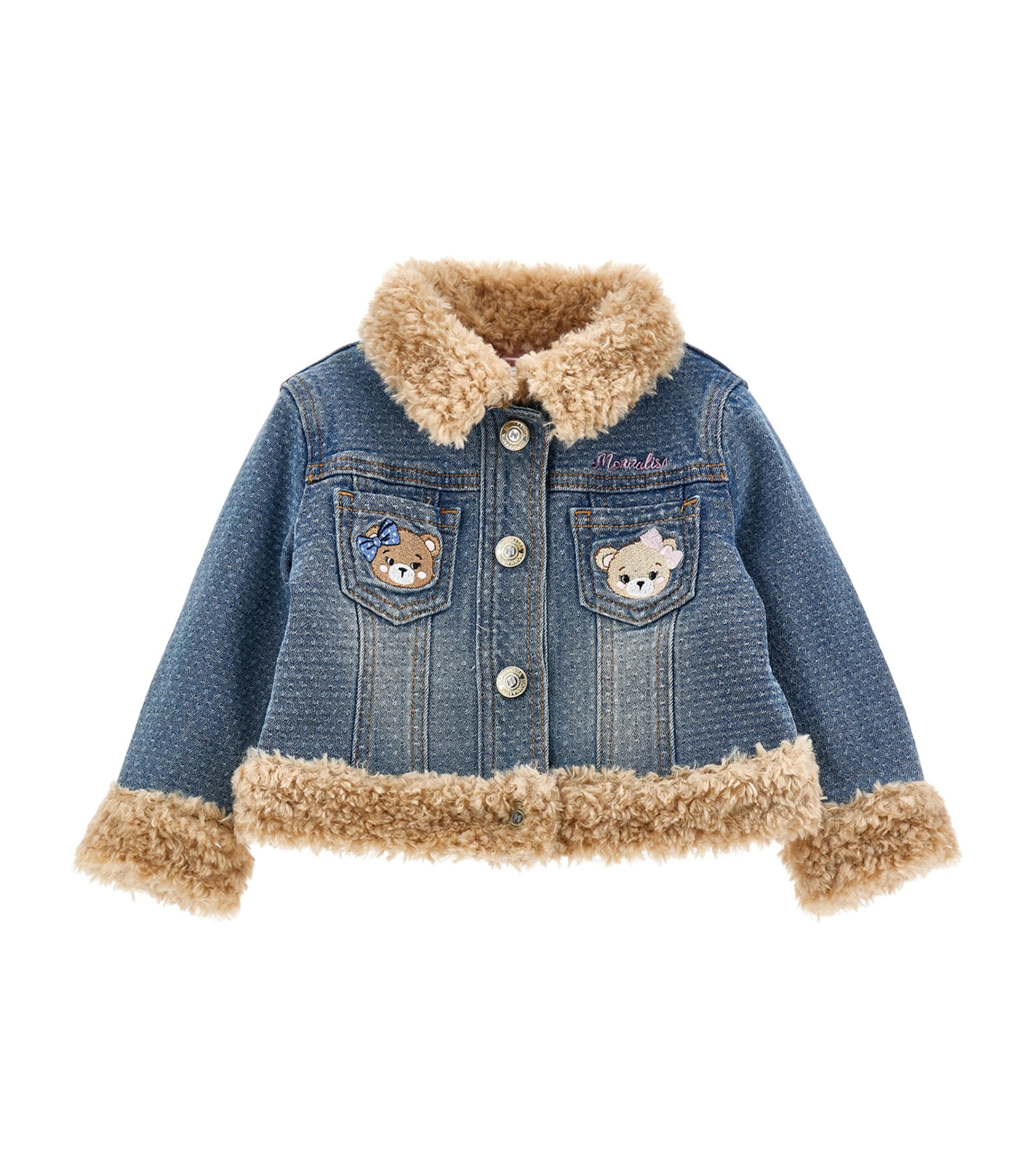 Monnalisa Kids' Fleece-trimmed Denim Jacket