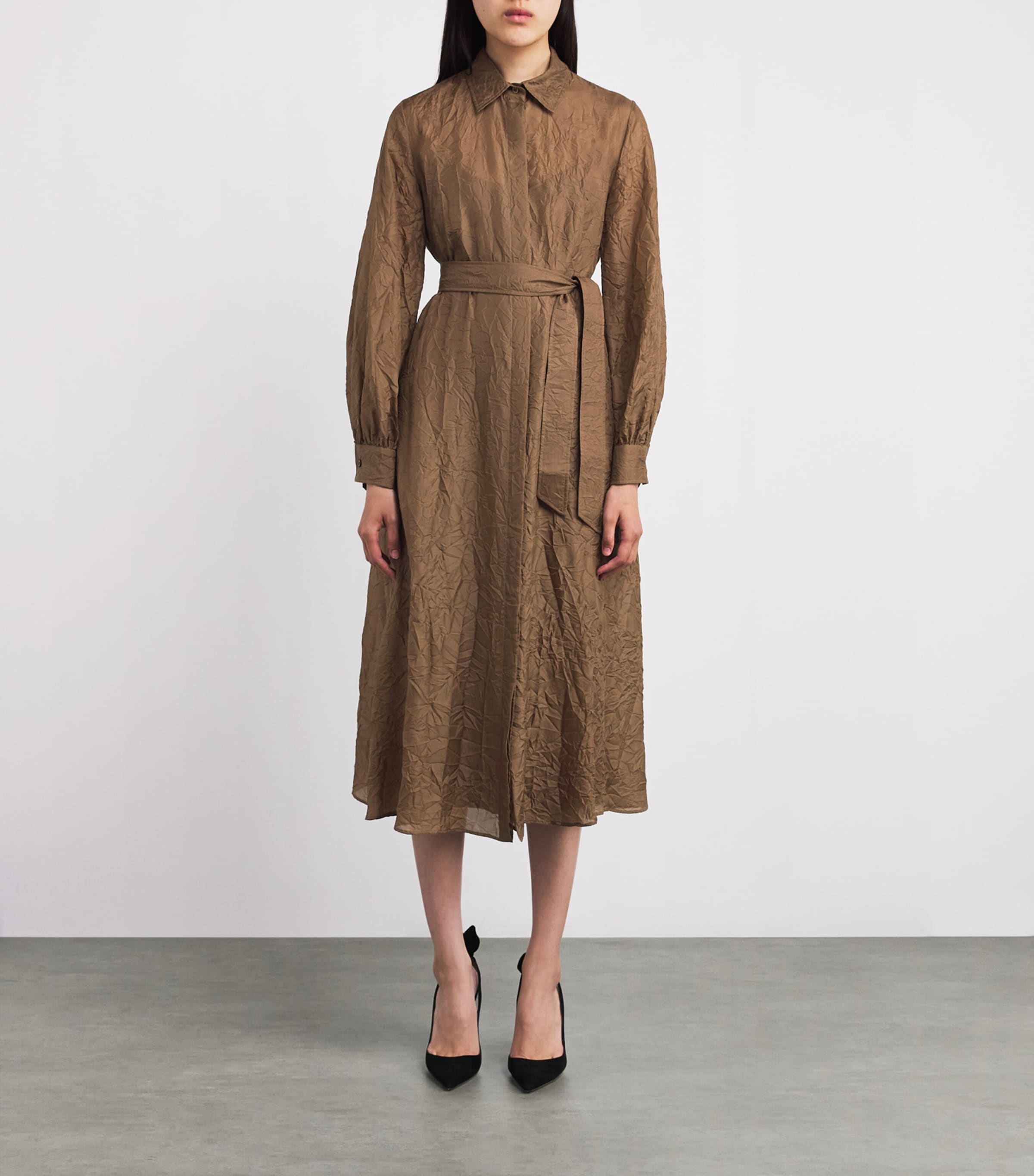 Silk Maxi Shirt Dress HAZELNUT BROWN Image 3