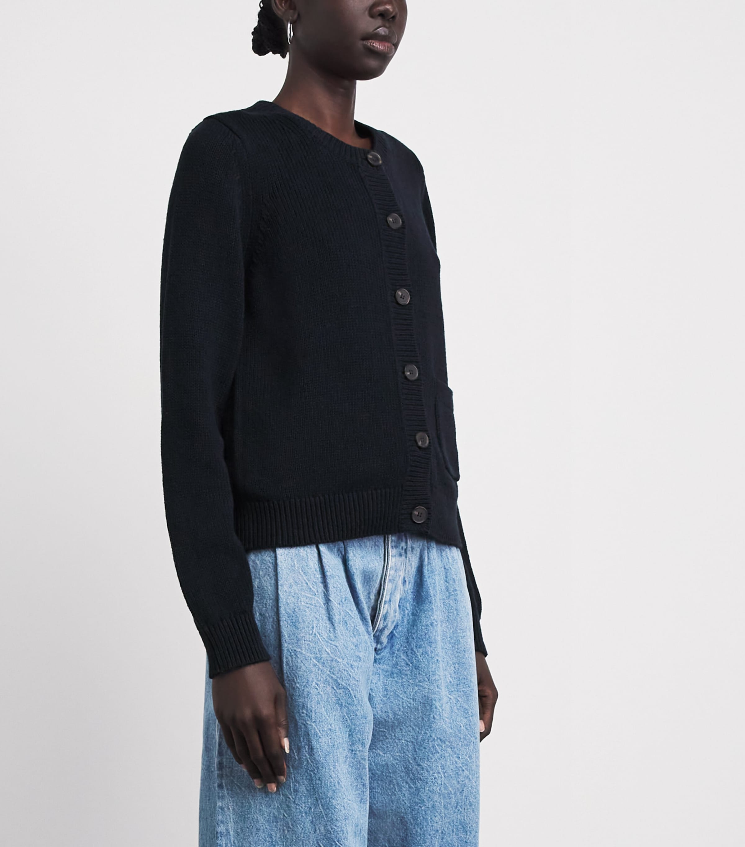 ME+EM Womens Cotton-Linen Boxy Cardigan Navy Image 4
