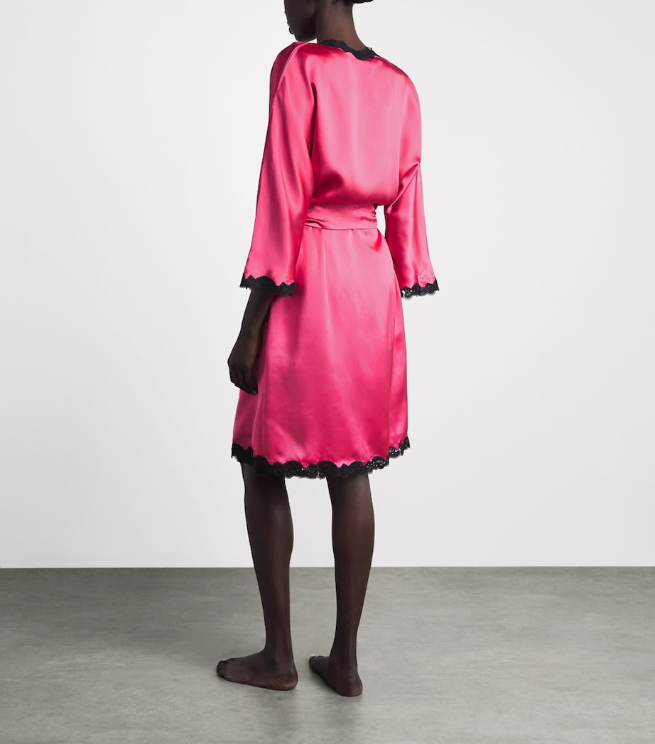 Loretta Caponi Womens Silk Corbezzollo Short Robe Fuchsia Image 5
