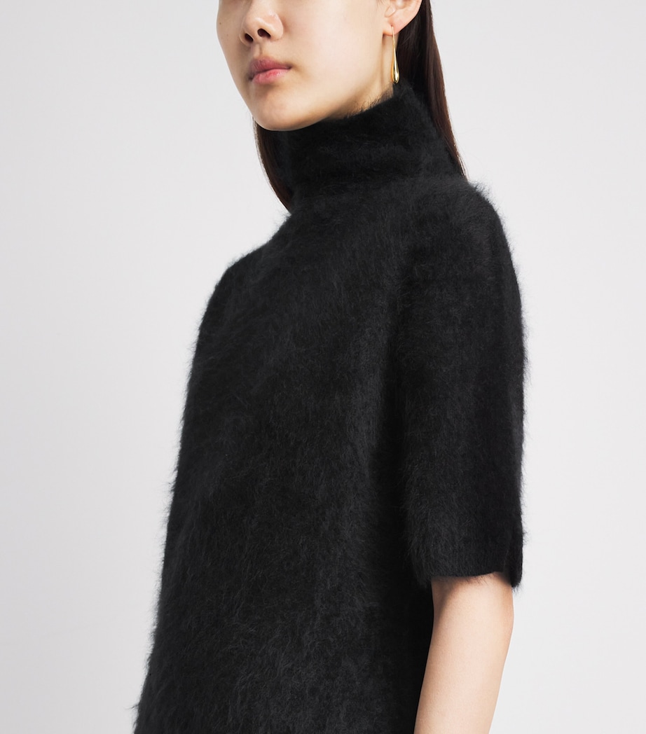 Soft Goat Womens Brushed Cashmere Short-Sleeve Sweater Black Image 3