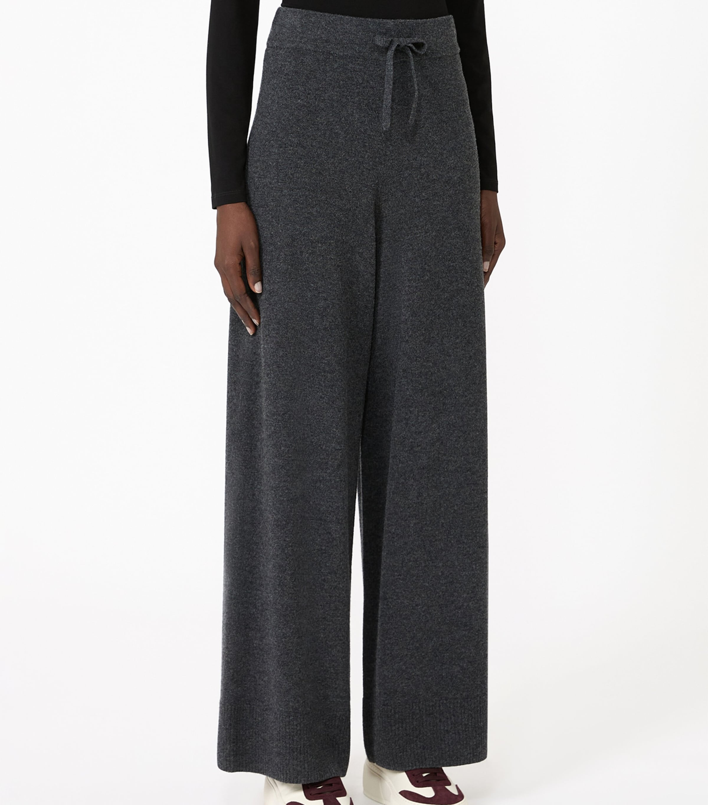 Weekend Max Mara Womens Wool-Cashmere Drawstring Trousers Dark Grey Image 3