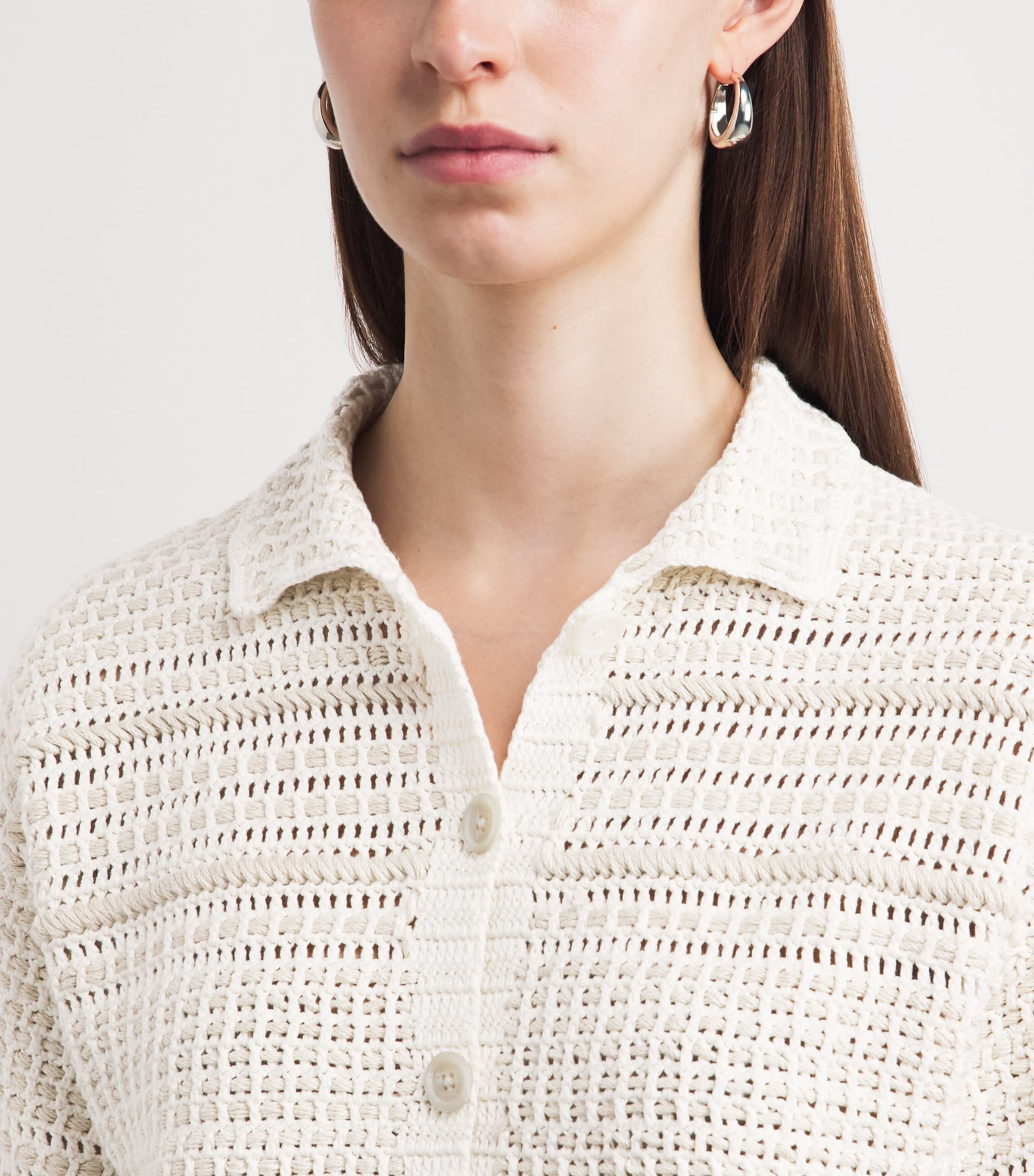 Lauren Manoogian Womens Pima Cotton Crochet Shirt White/parchment Image 3