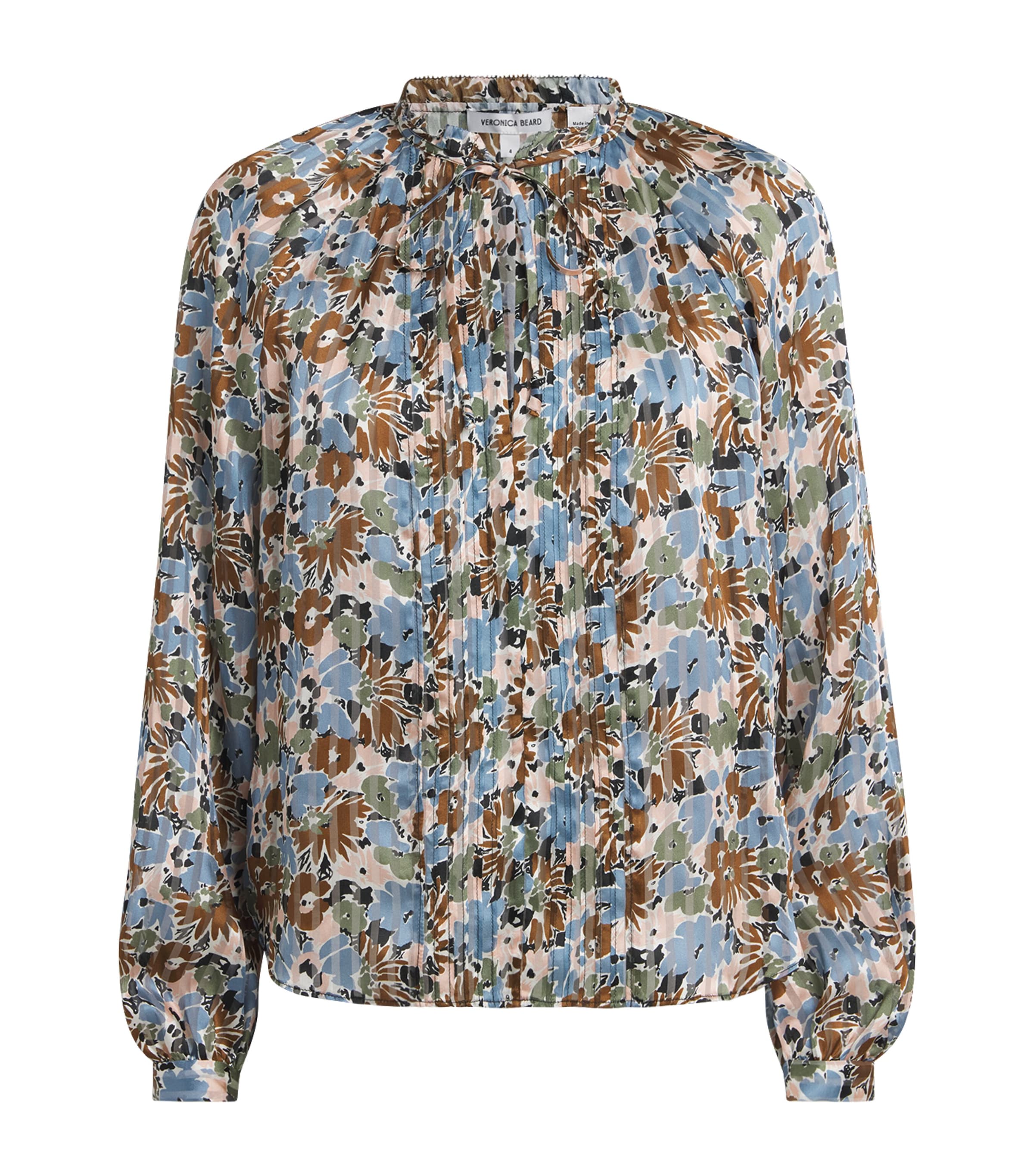 Veronica Beard Silk Floral Linds Blouse In Blue