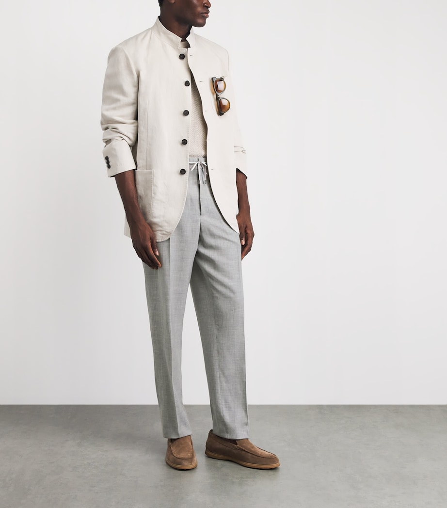 Brett Johnson Mens Wool-Silk-Linen Drawstring Trousers Light Grey Image 2