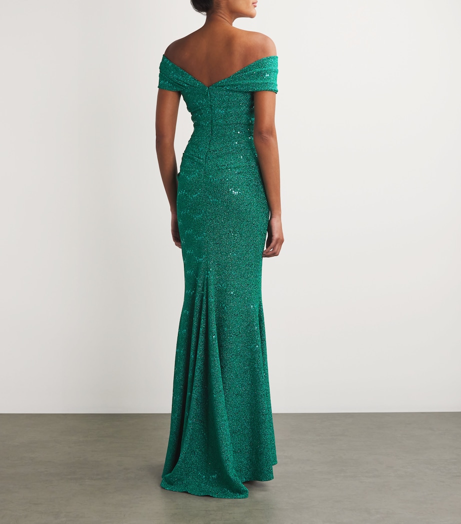 Talbot Runhof Womens Ruched Off-The-Shoulder Gown Billiard Image 3