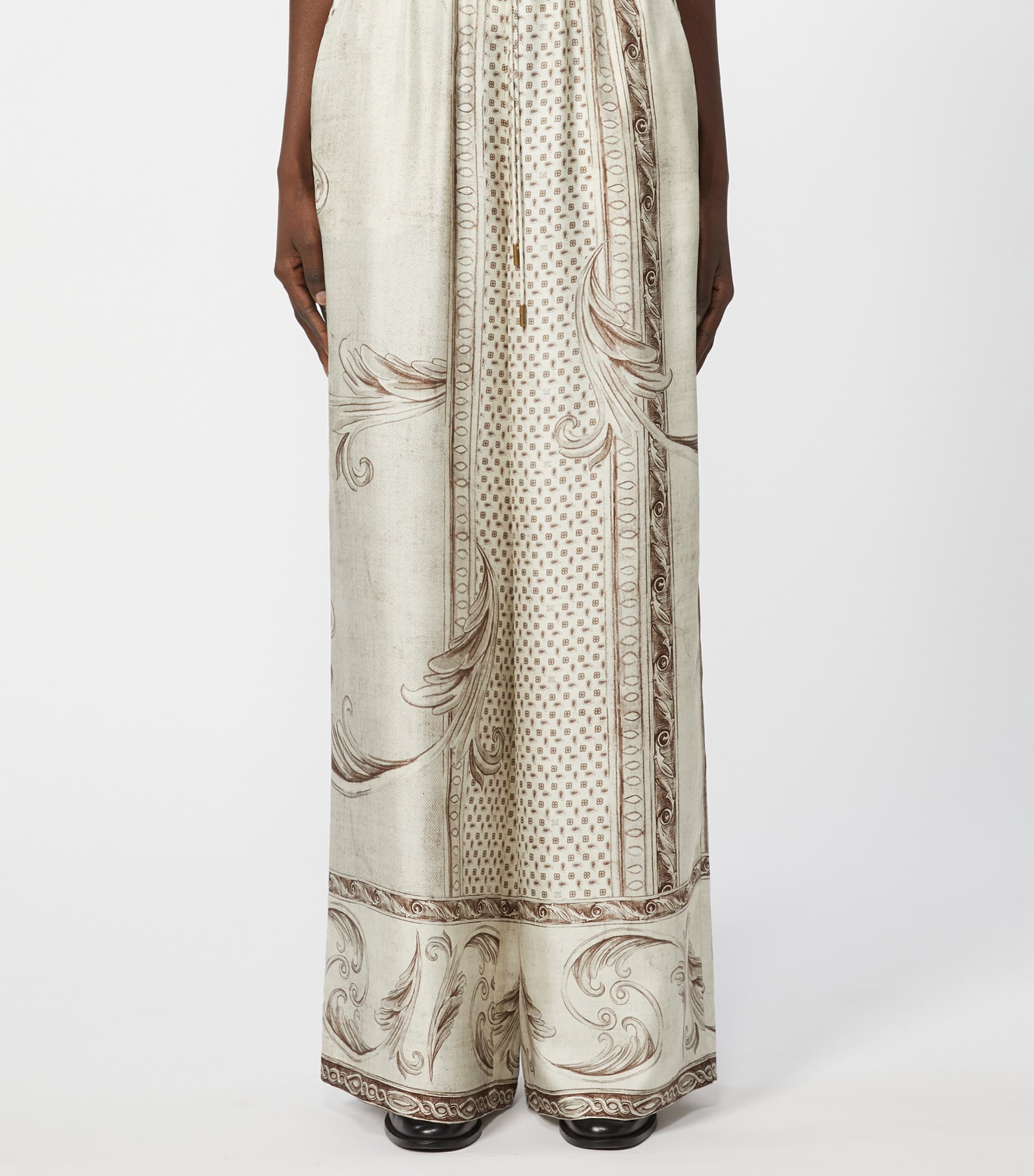 Silk Printed Wide-Leg Trousers IVORY Image 3