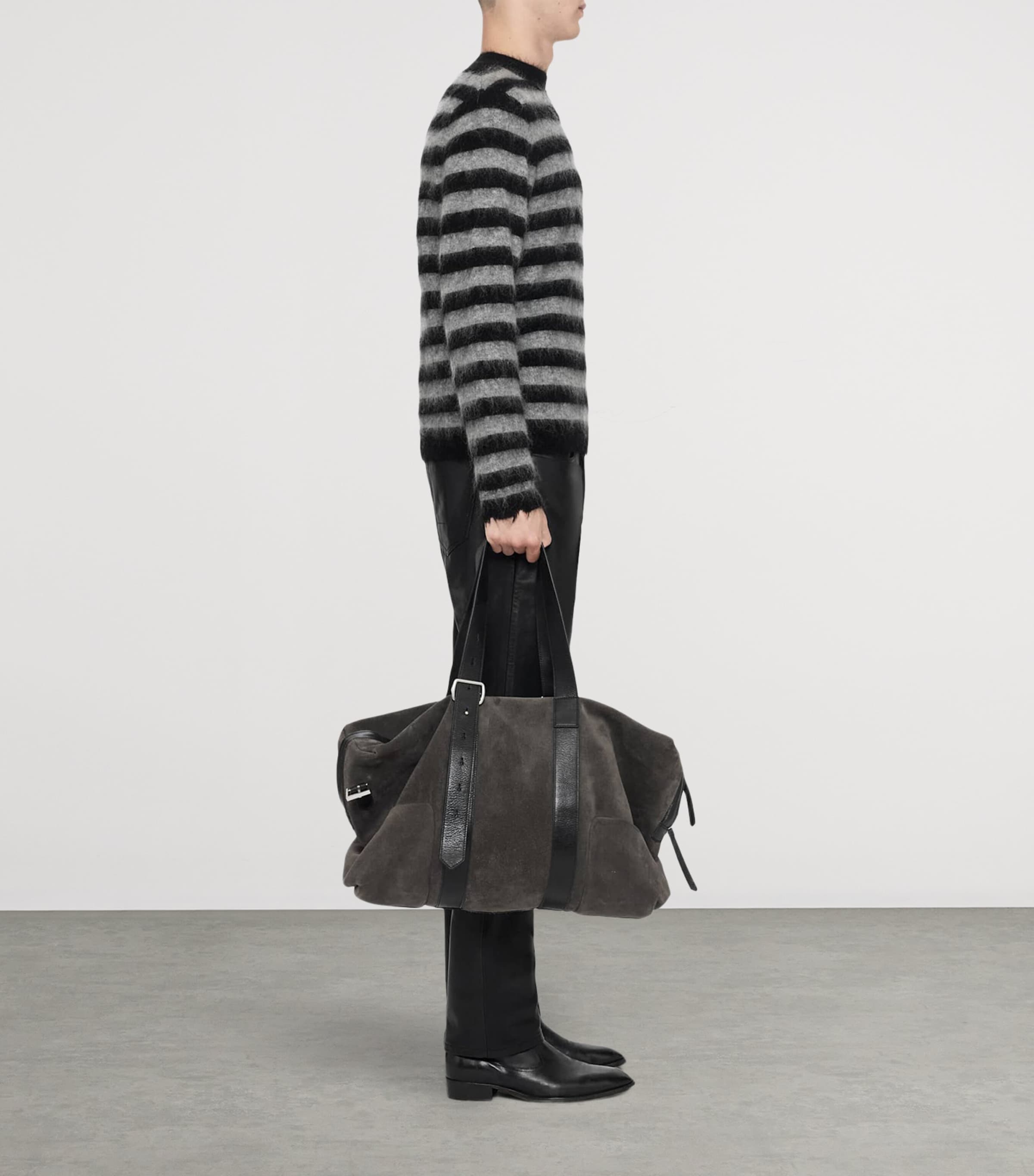 AllSaints Mens Wool-Mohair-Blend Harry Stripe Sweater Blk/monument Grey Image 6