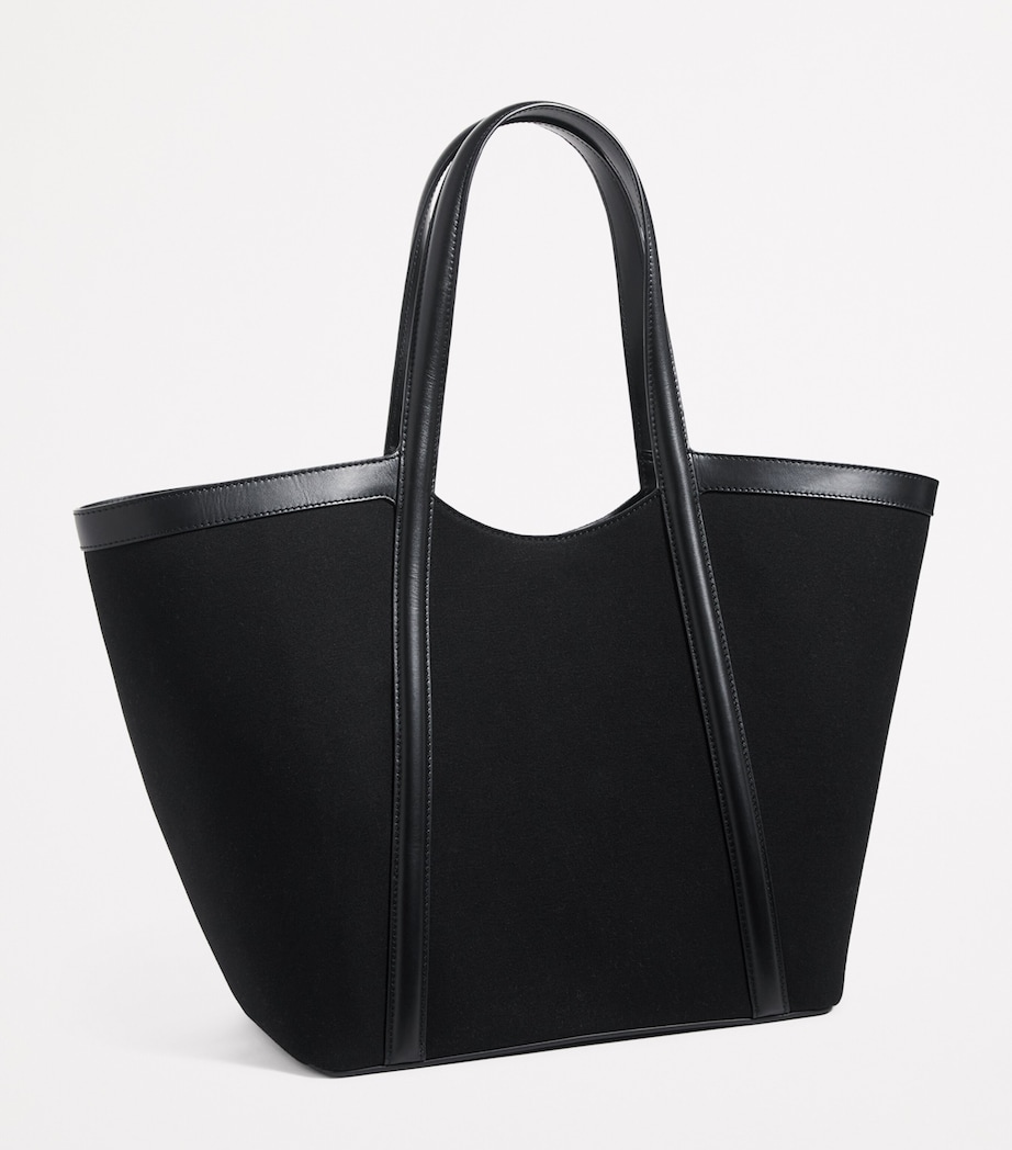 Large Canvas-Leather Embossed Tote Bag BLACK Image 3