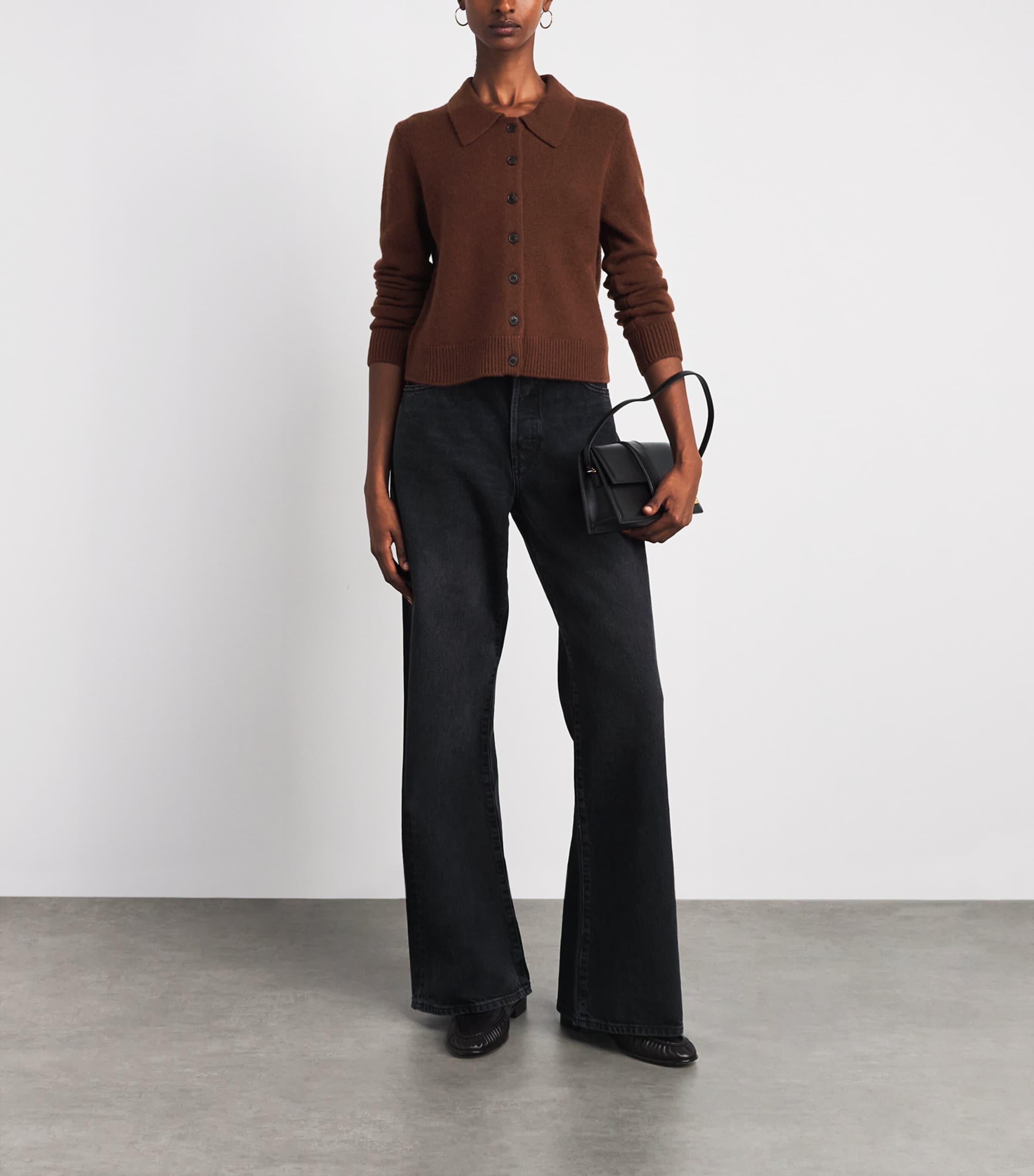 ME+EM Womens Cashmere Straight Cardigan Pecan Brown Image 2