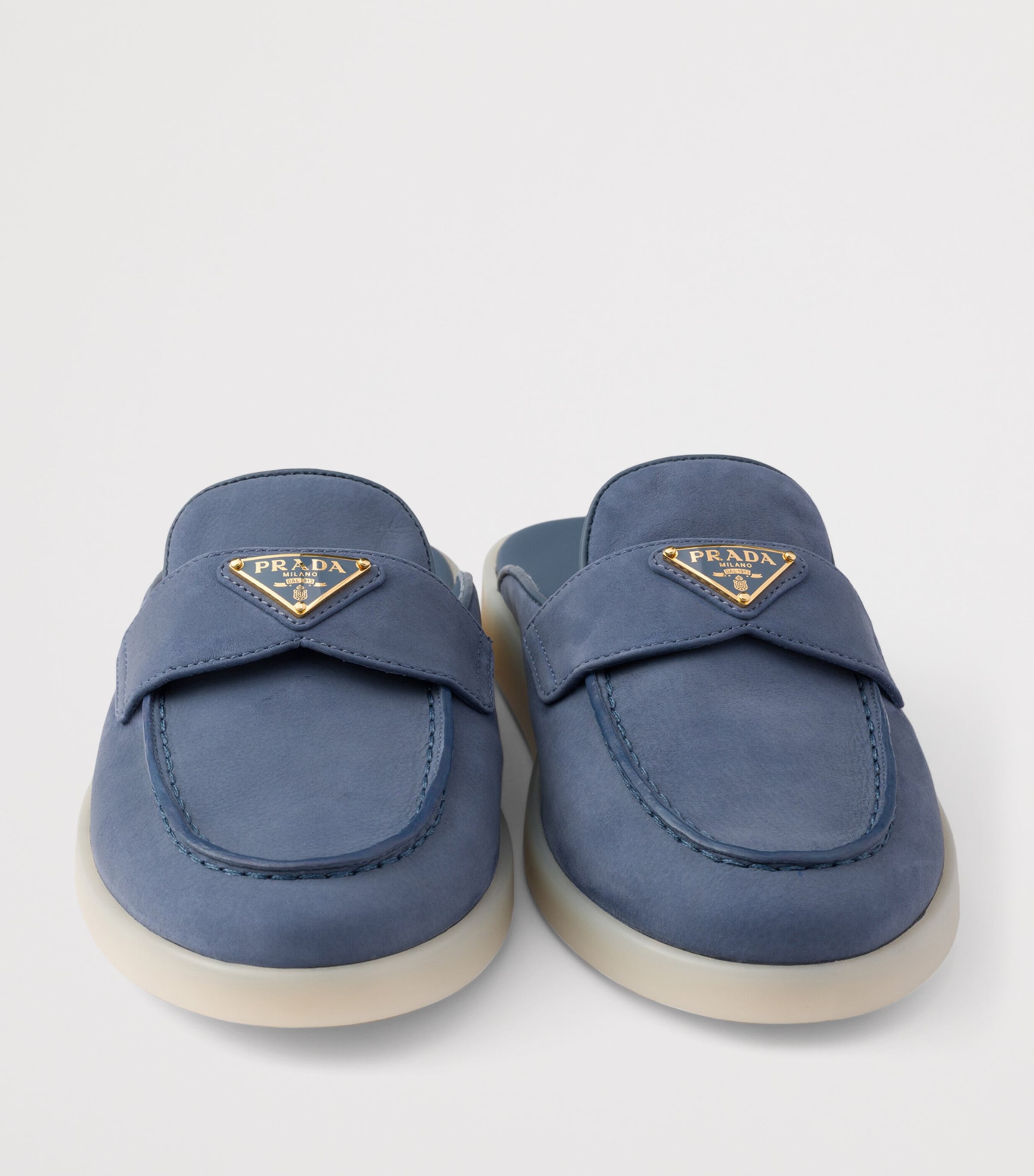 Prada Leather Triangle Mules Blue Image 5