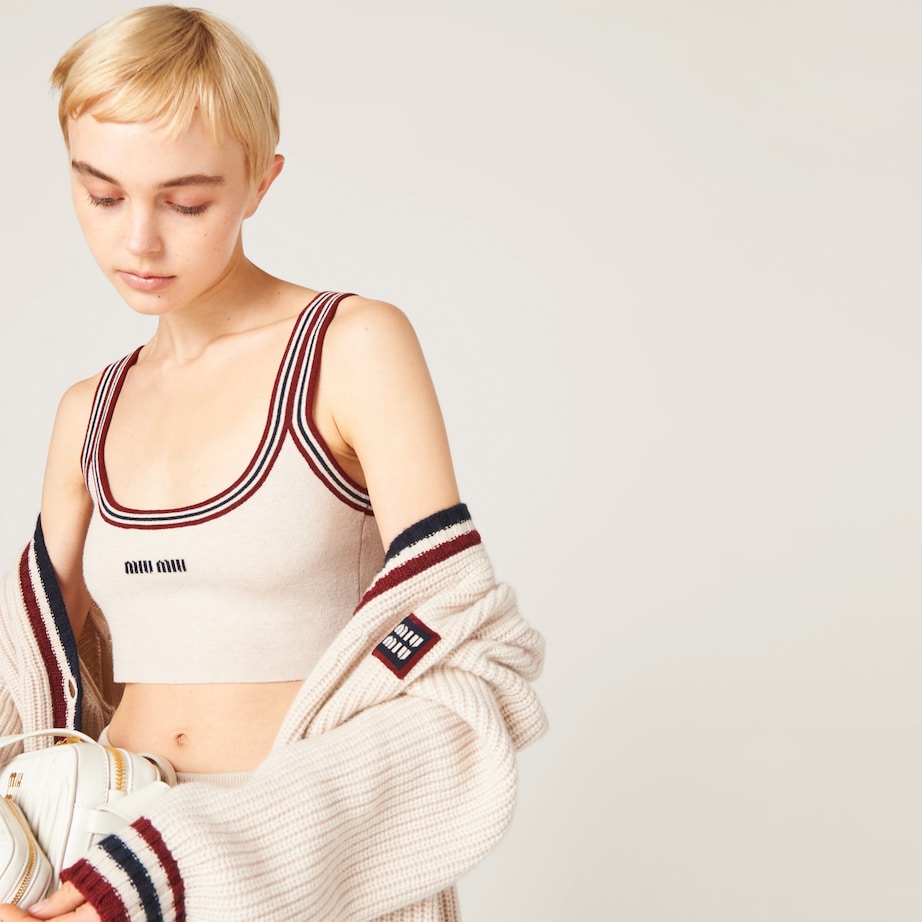Miu Miu Womens Cashmere Logo Crop Top Image 5