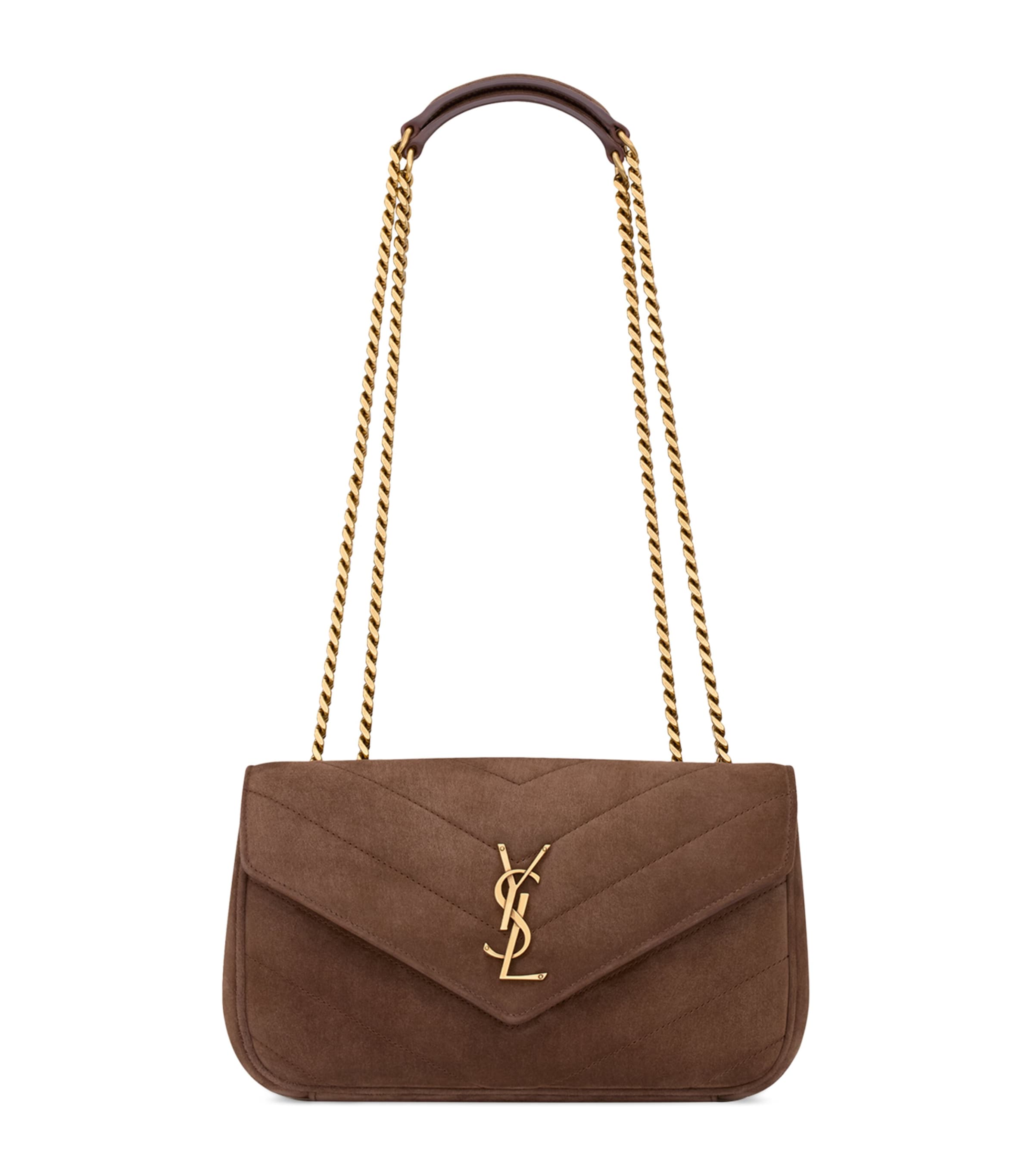 Saint Laurent Small Suede Loulou Shoulder Bag In Brown