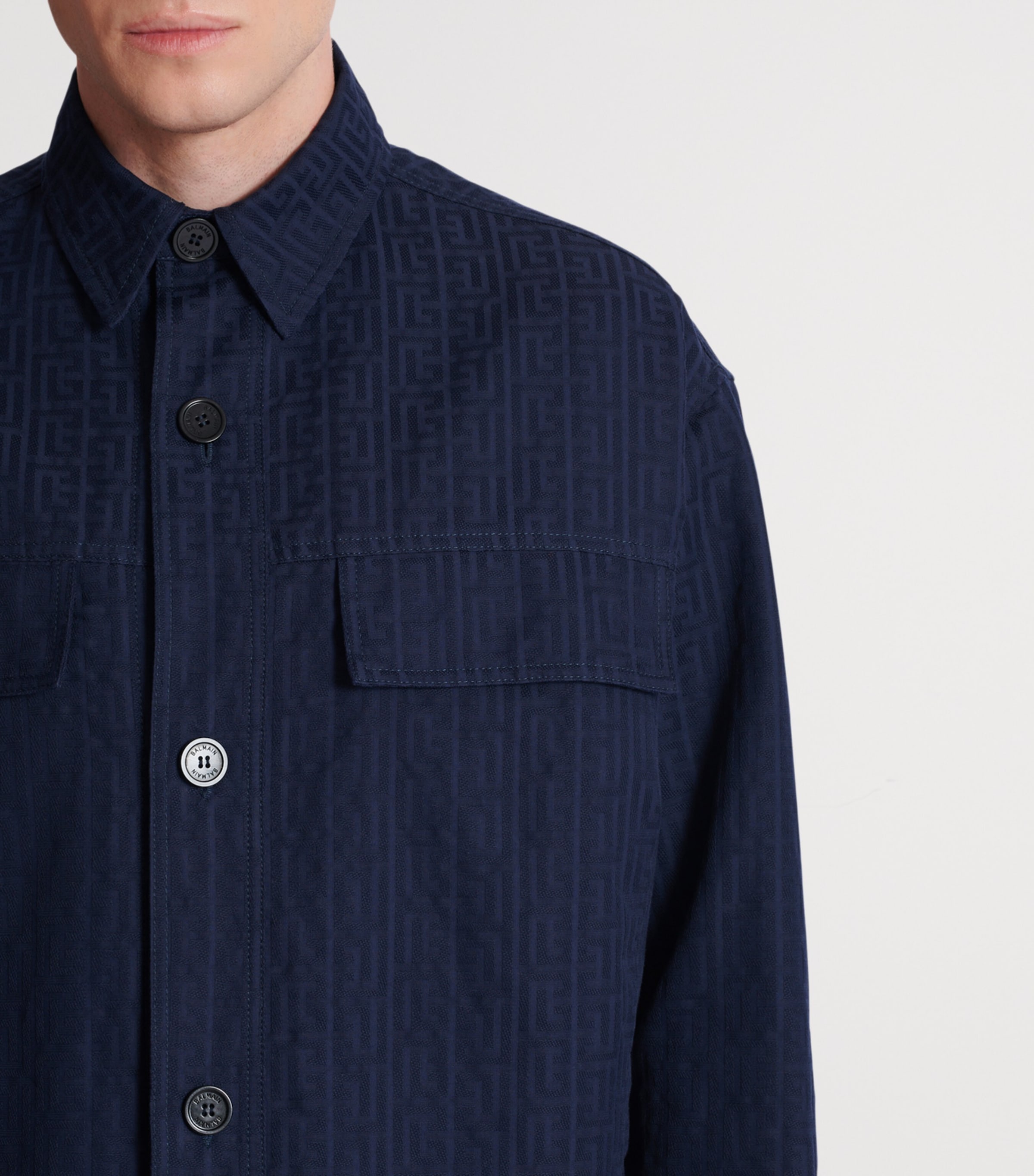 Cotton Monogram Jacquard Overshirt 6UB MARINE Image 6