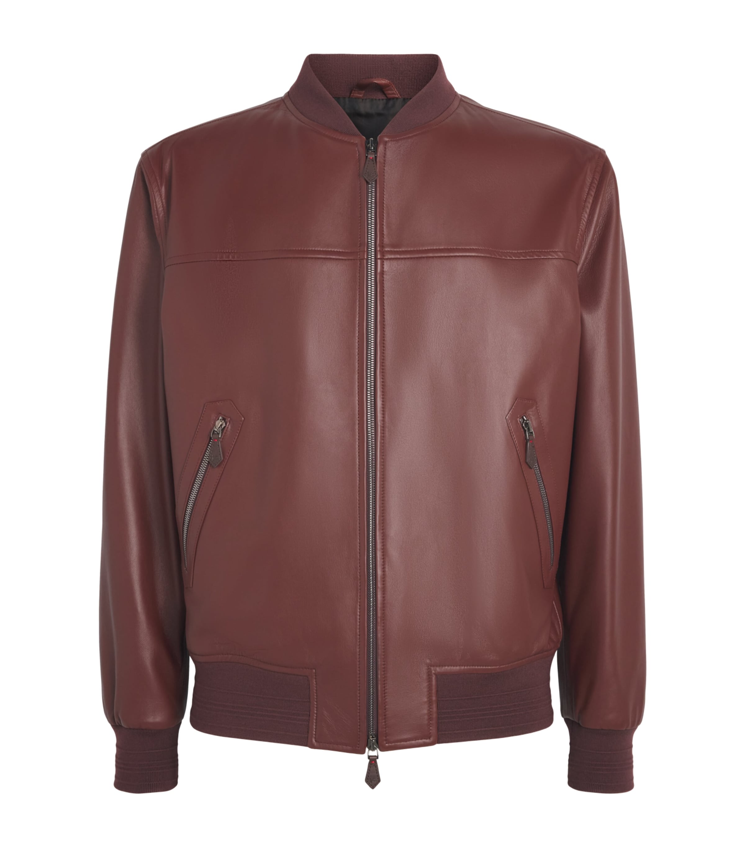 Isaia Mens Leather Bomber Jacket Image 1