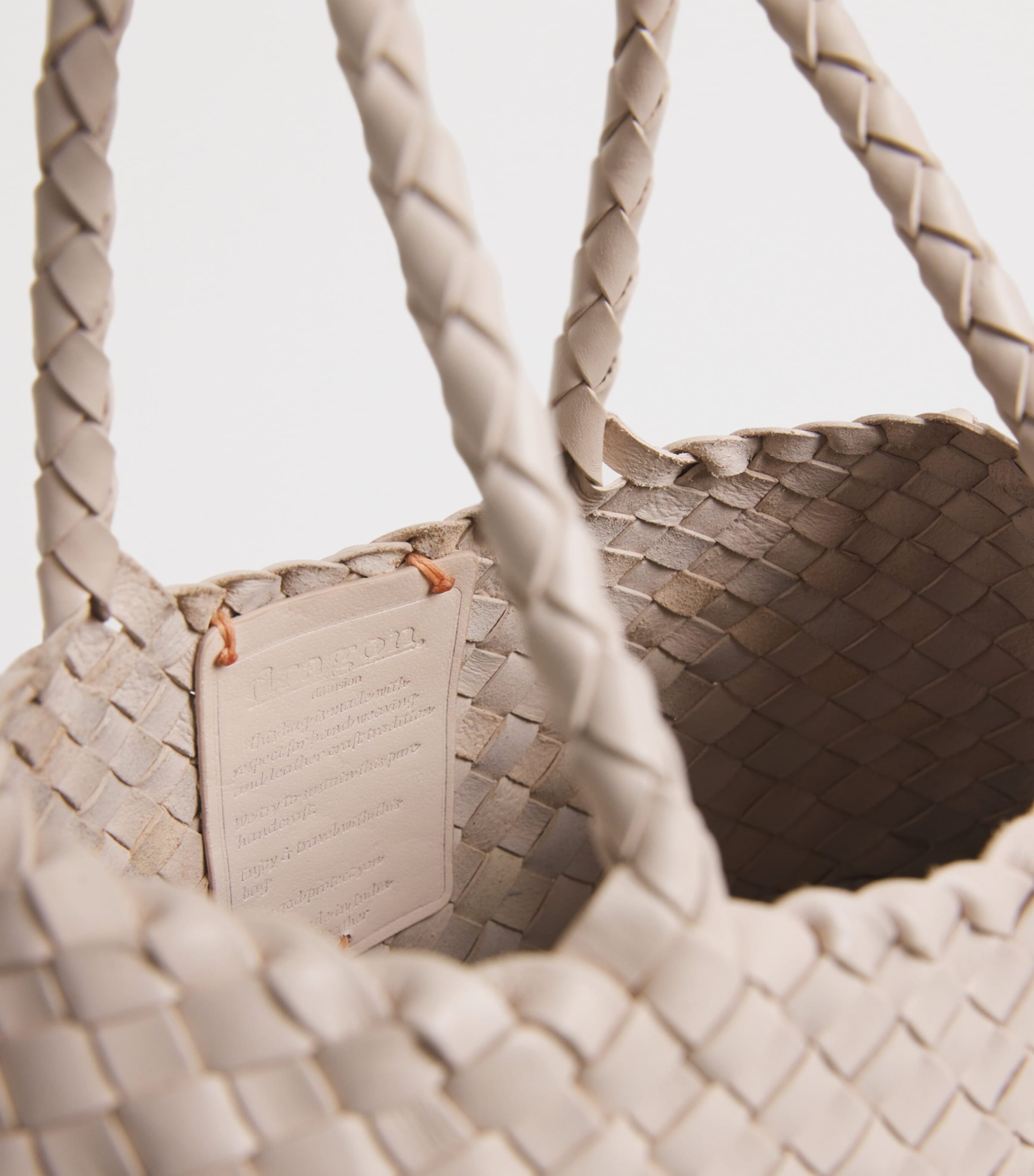 DRAGON DIFFUSION Small Leather Woven Santa Croce Tote Bag Sand Image 5