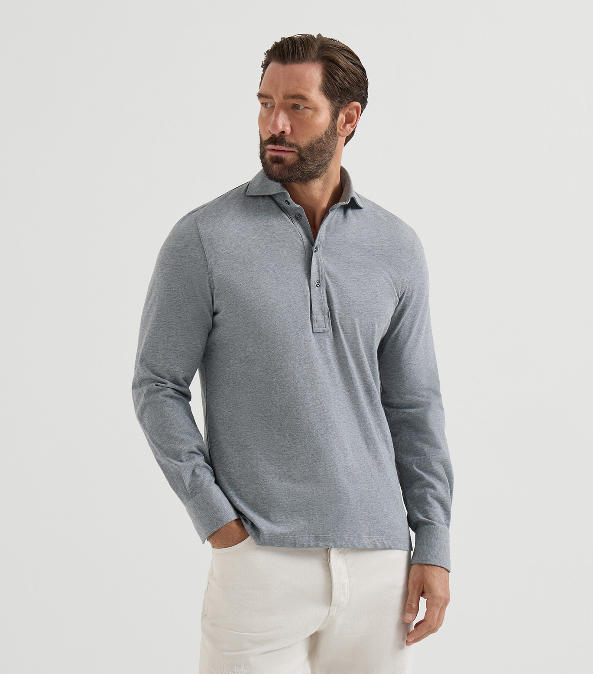 Brunello Cucinelli Mens Cotton Long-Sleeve Polo Shirt Image 4