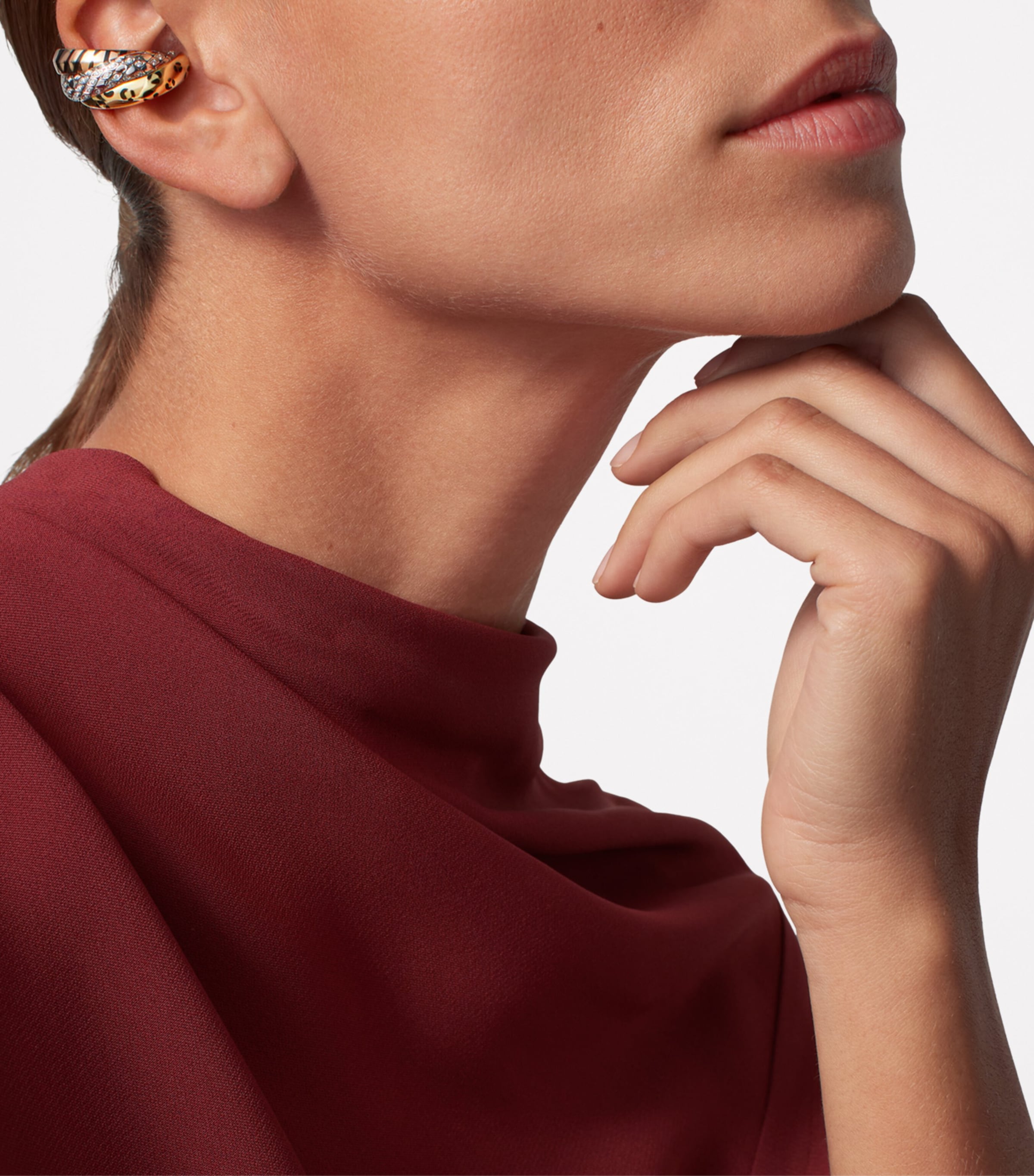 Lacquered Gold and Semi-Pavéd Diamond Trinity Single Earring MULTI Image 3