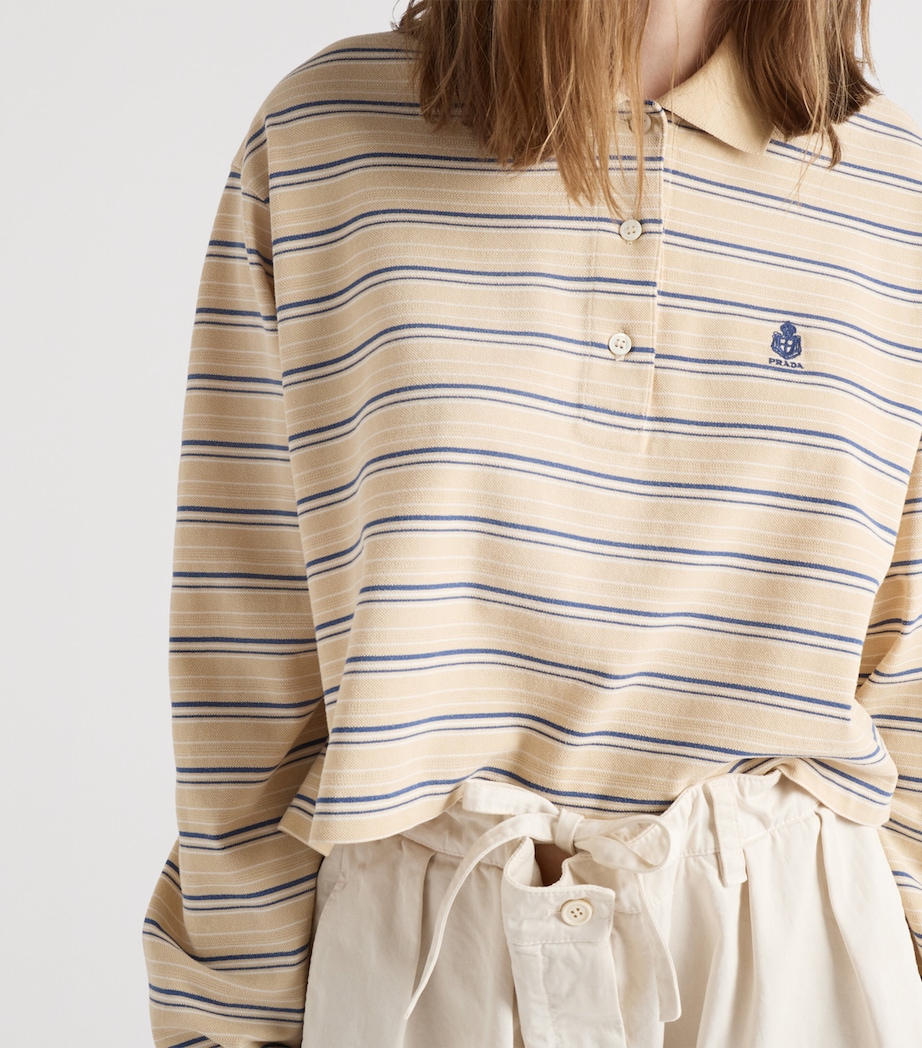 Prada Womens Cotton Stripe Polo Shirt Neutral Image 6