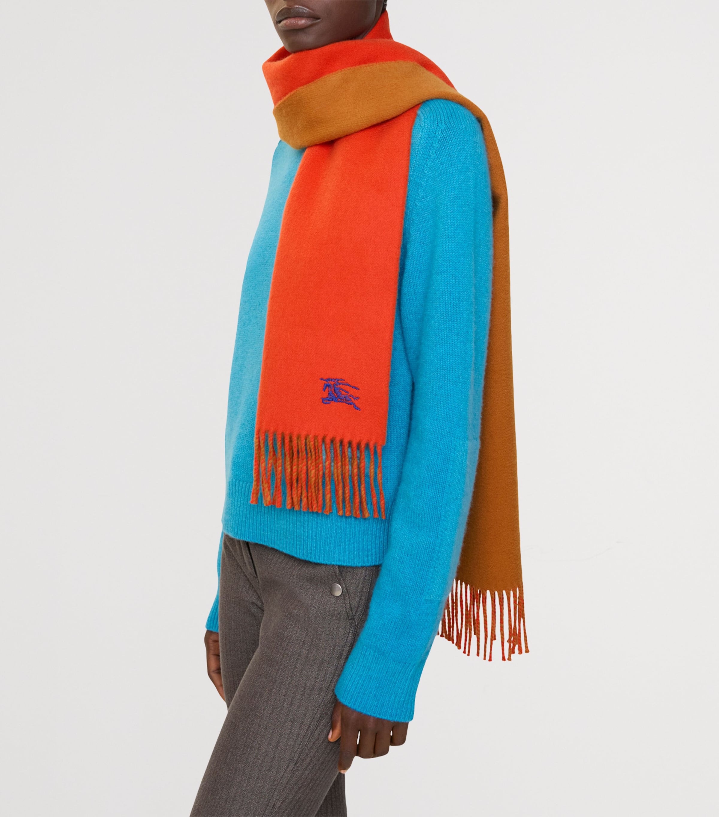 Burberry Cashmere Reversible EKD Scarf Tomato/squash Orange Image 5