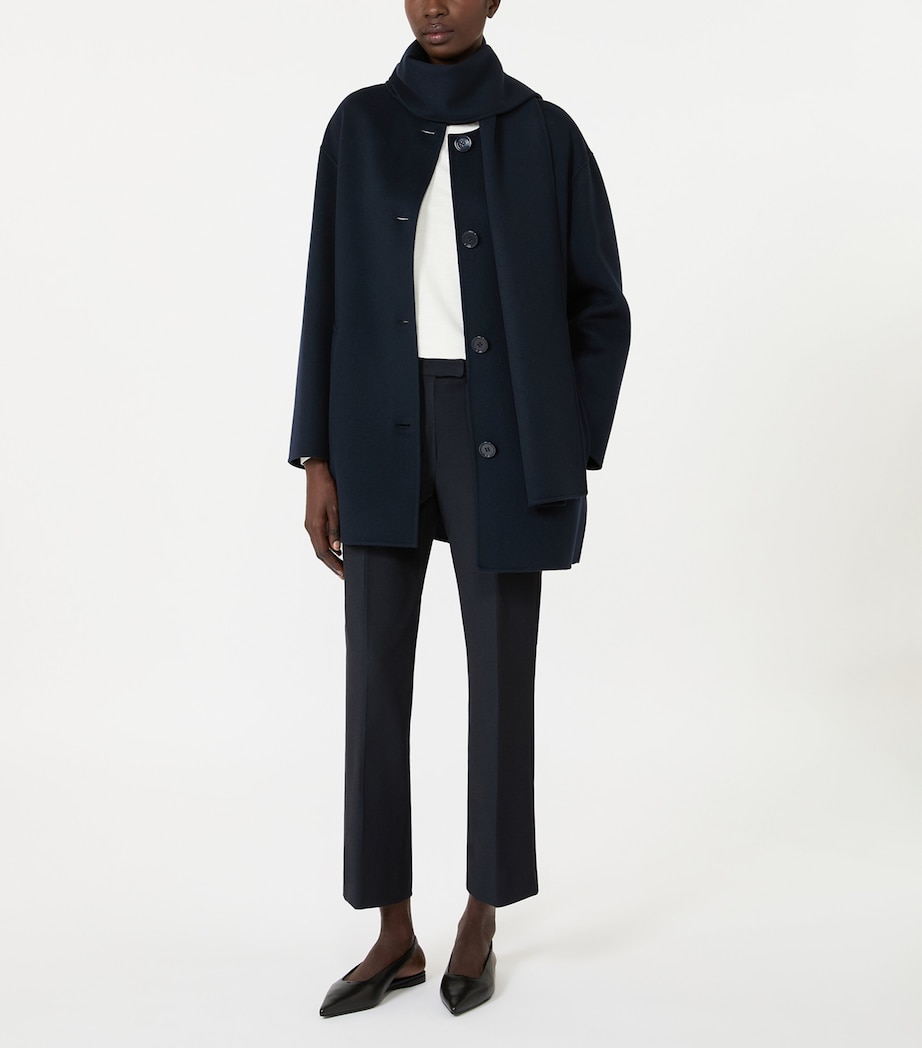 Max Mara Womens Virgin Wool Scarf Coat Midnightblue Image 2