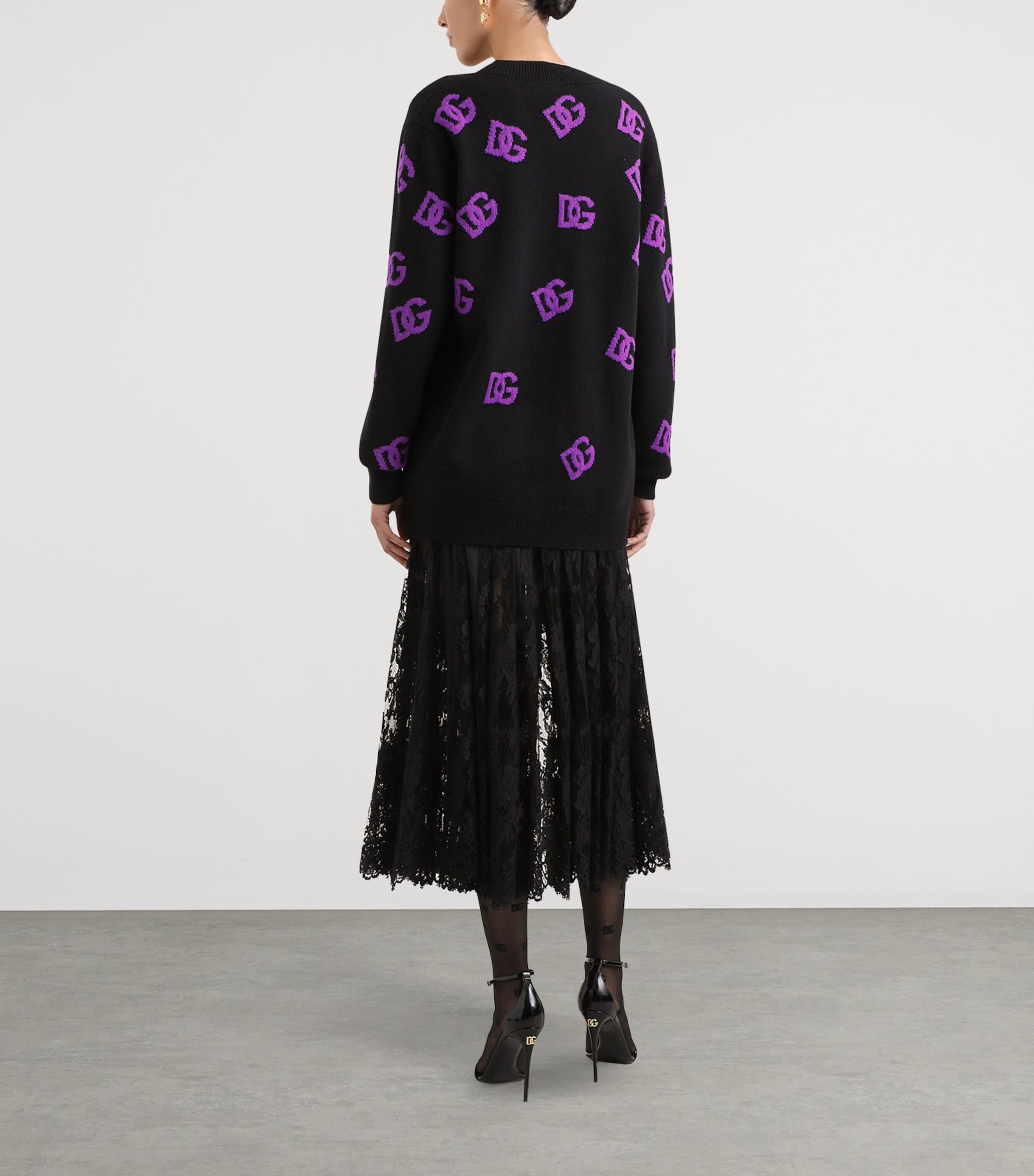 Virgin Wool Logo Cardigan N9867-NERO/VIOLA Image 3