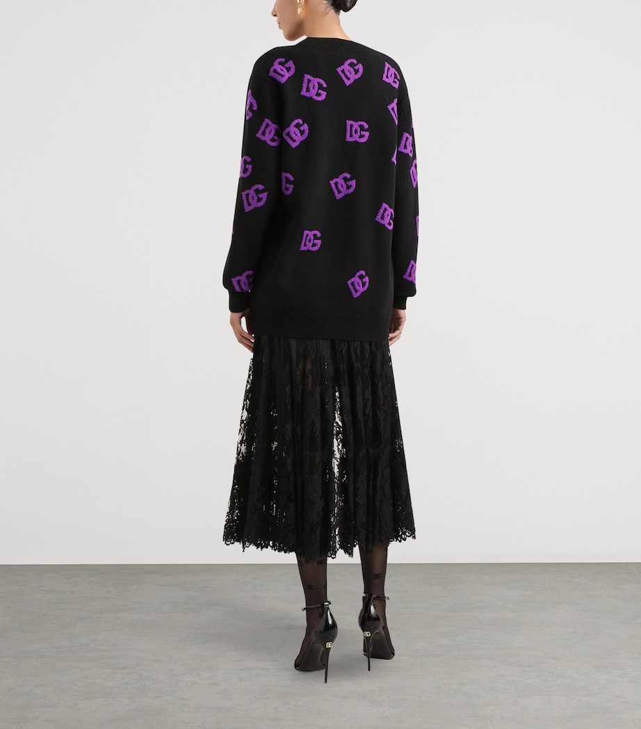 Virgin Wool Logo Cardigan N9867-NERO/VIOLA Image 3