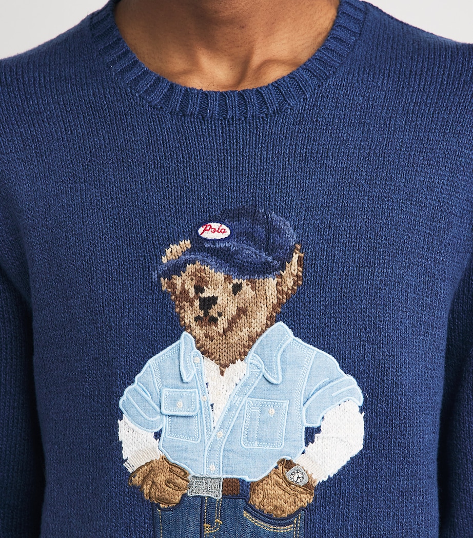 Polo Ralph Lauren Mens Linen-Cotton Polo Bear Sweater Light Navy Image 3