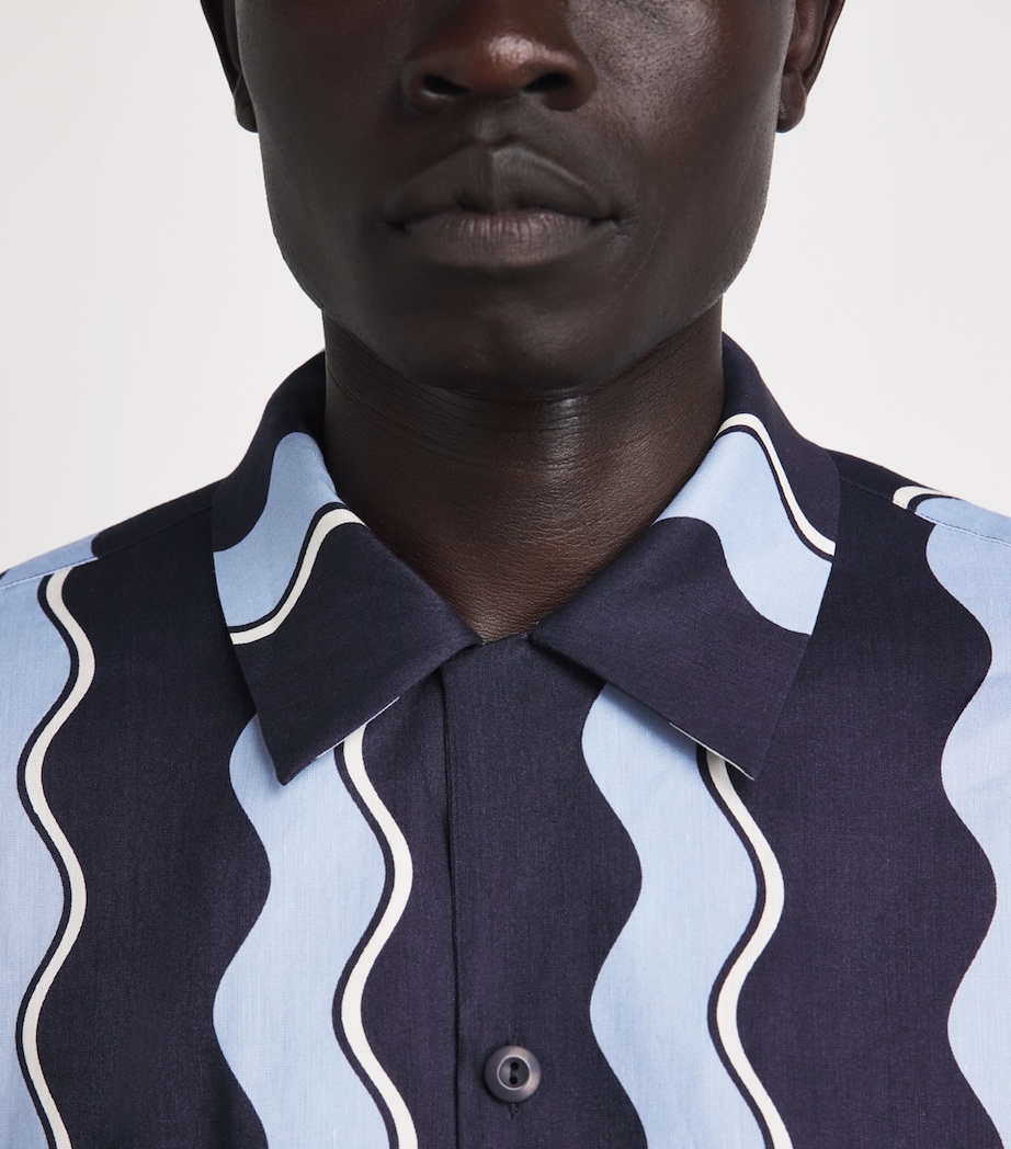 Sandro Paris Mens Linen-Blend Waves Print Shirt Navy Blue Image 3