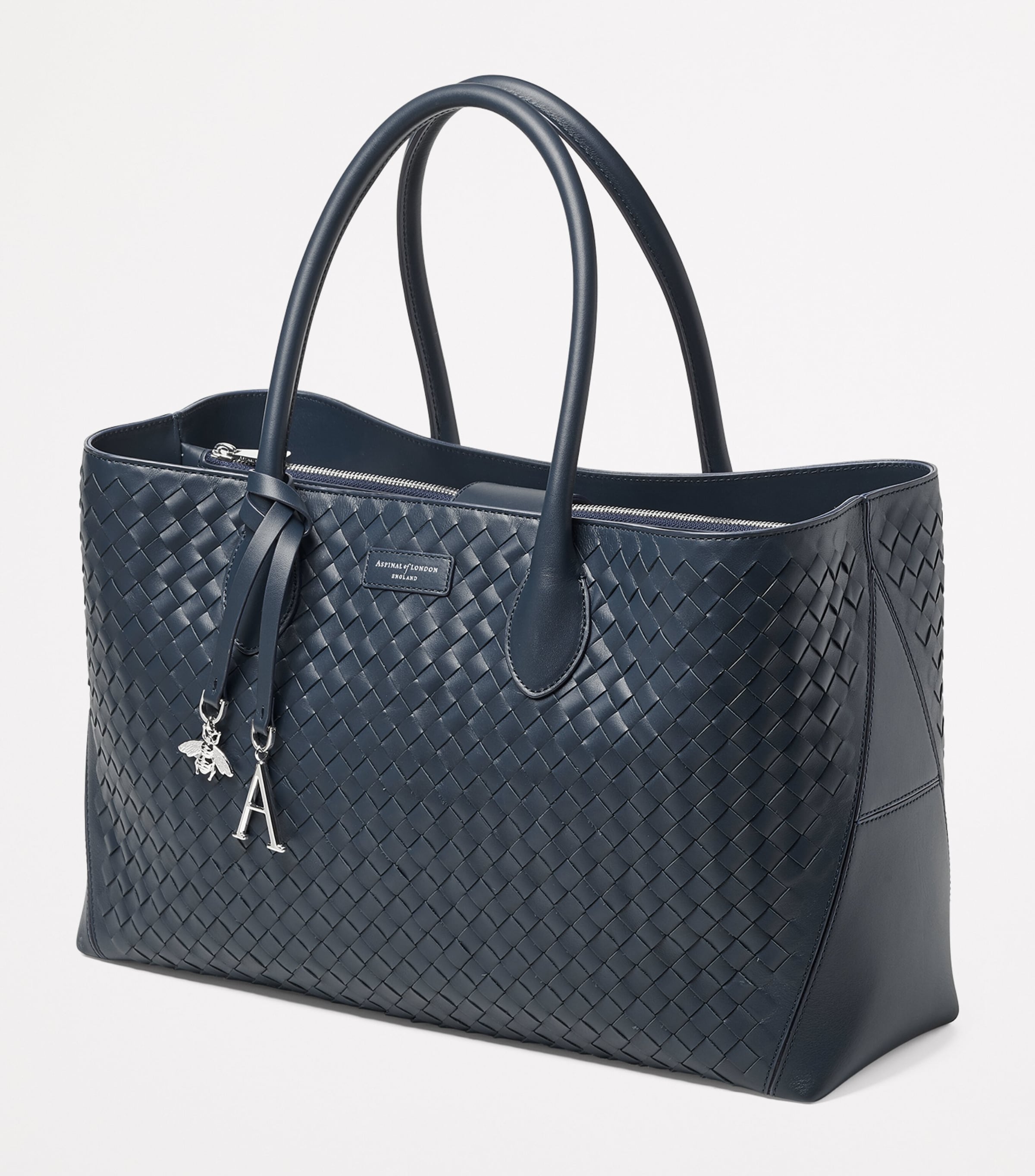 Aspinal Of London Woven Leather London Tote Bag Navy Image 2