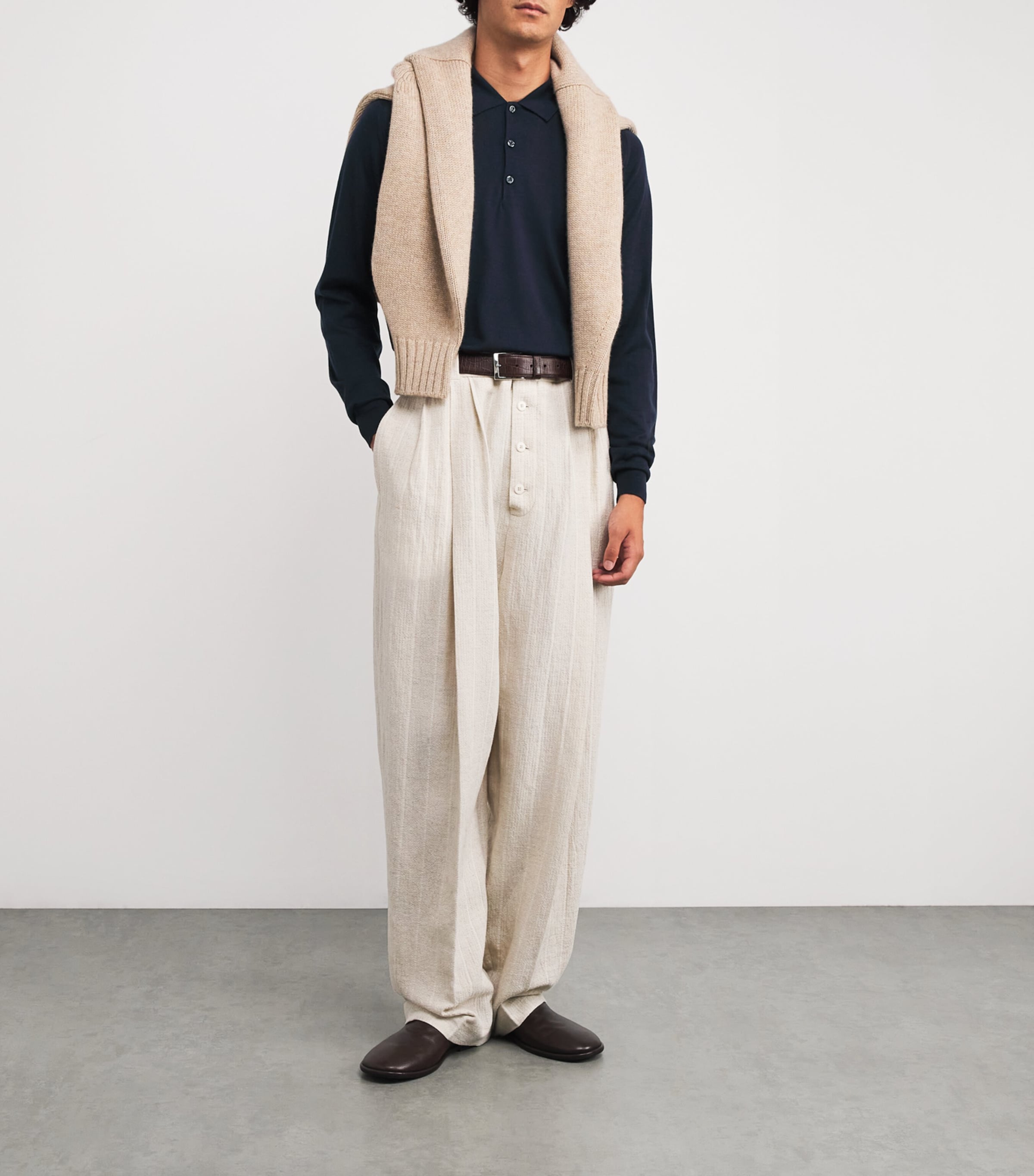 Extra Fine Merino Long-Sleeve Herbie Polo Shirt MIDNIGHT Image 2