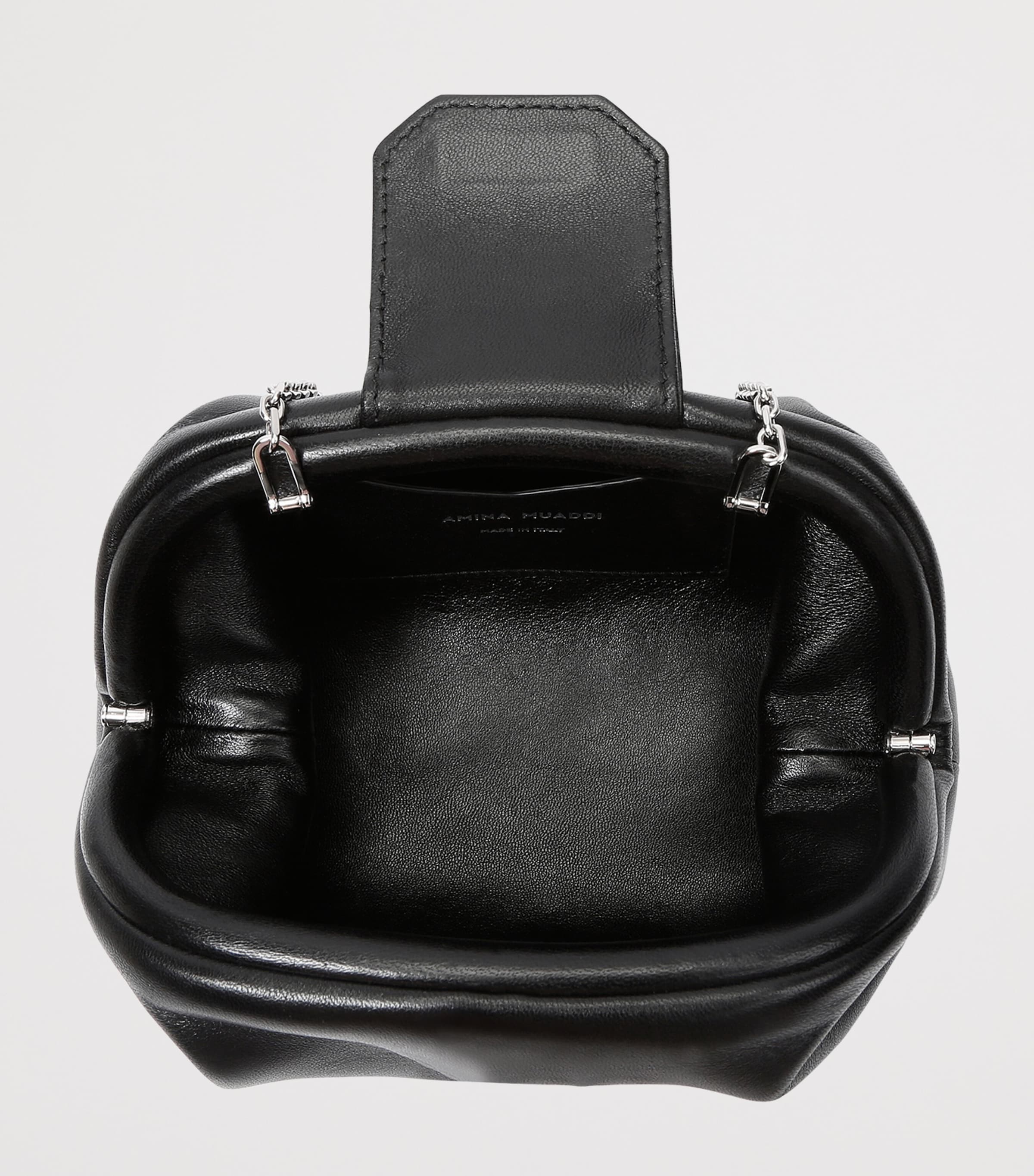 Amina Muaddi Nappa Leather Camelia Clutch Bag Black Image 3
