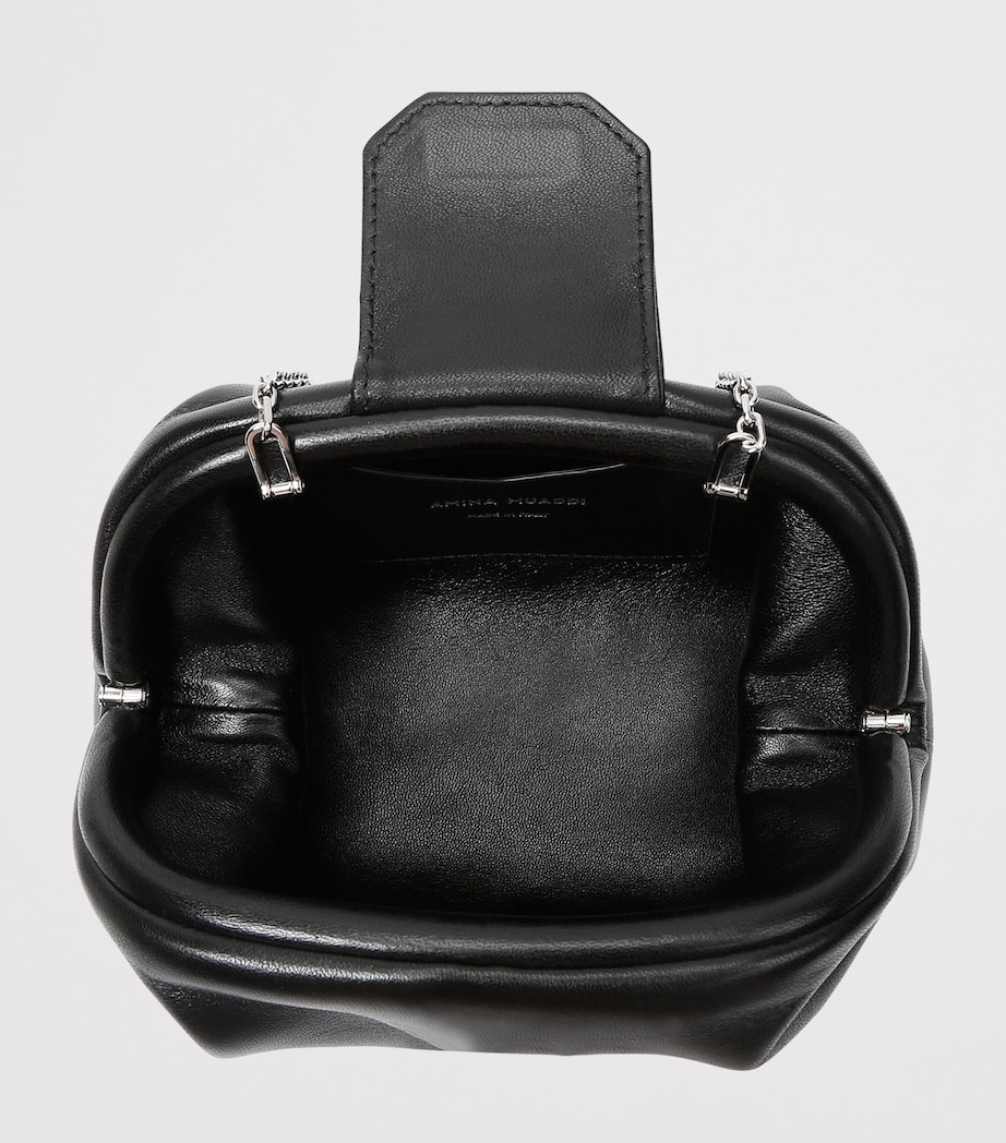 Amina Muaddi Nappa Leather Camelia Clutch Bag Black Image 3