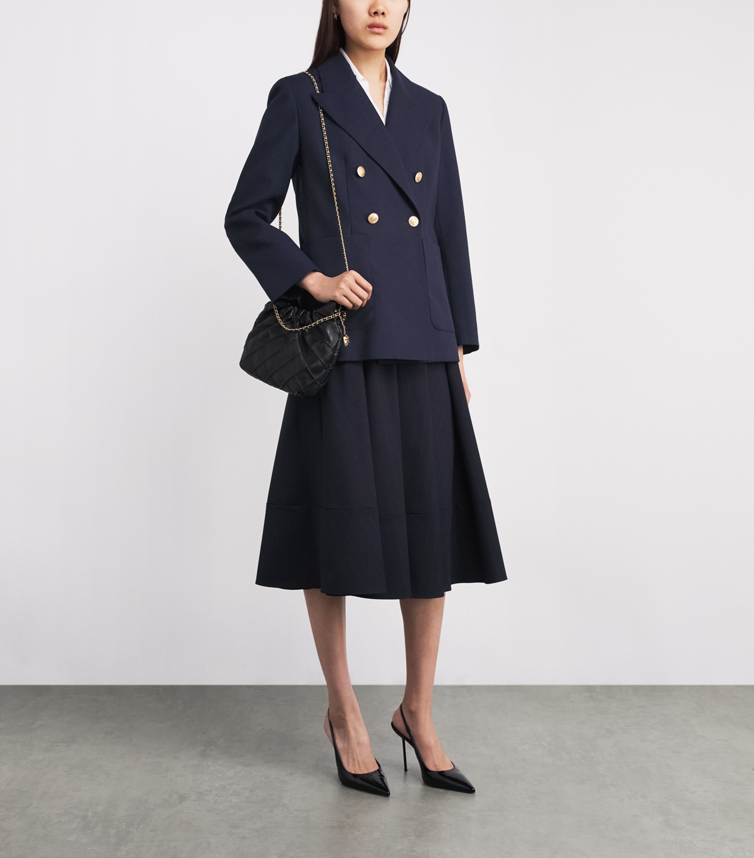 Virgin Wool-Cotton Double-Breasted Slim Blazer NAVY BLUE Image 2