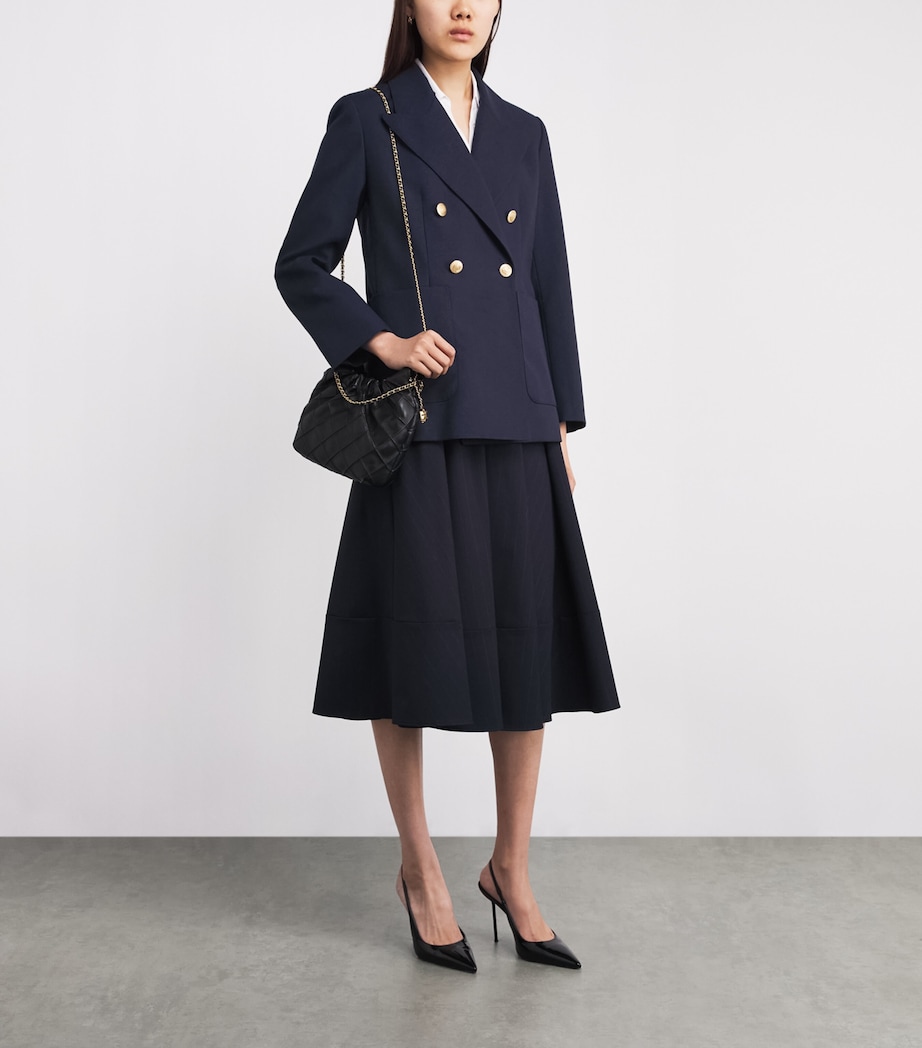 Virgin Wool-Cotton Double-Breasted Slim Blazer NAVY BLUE Image 2