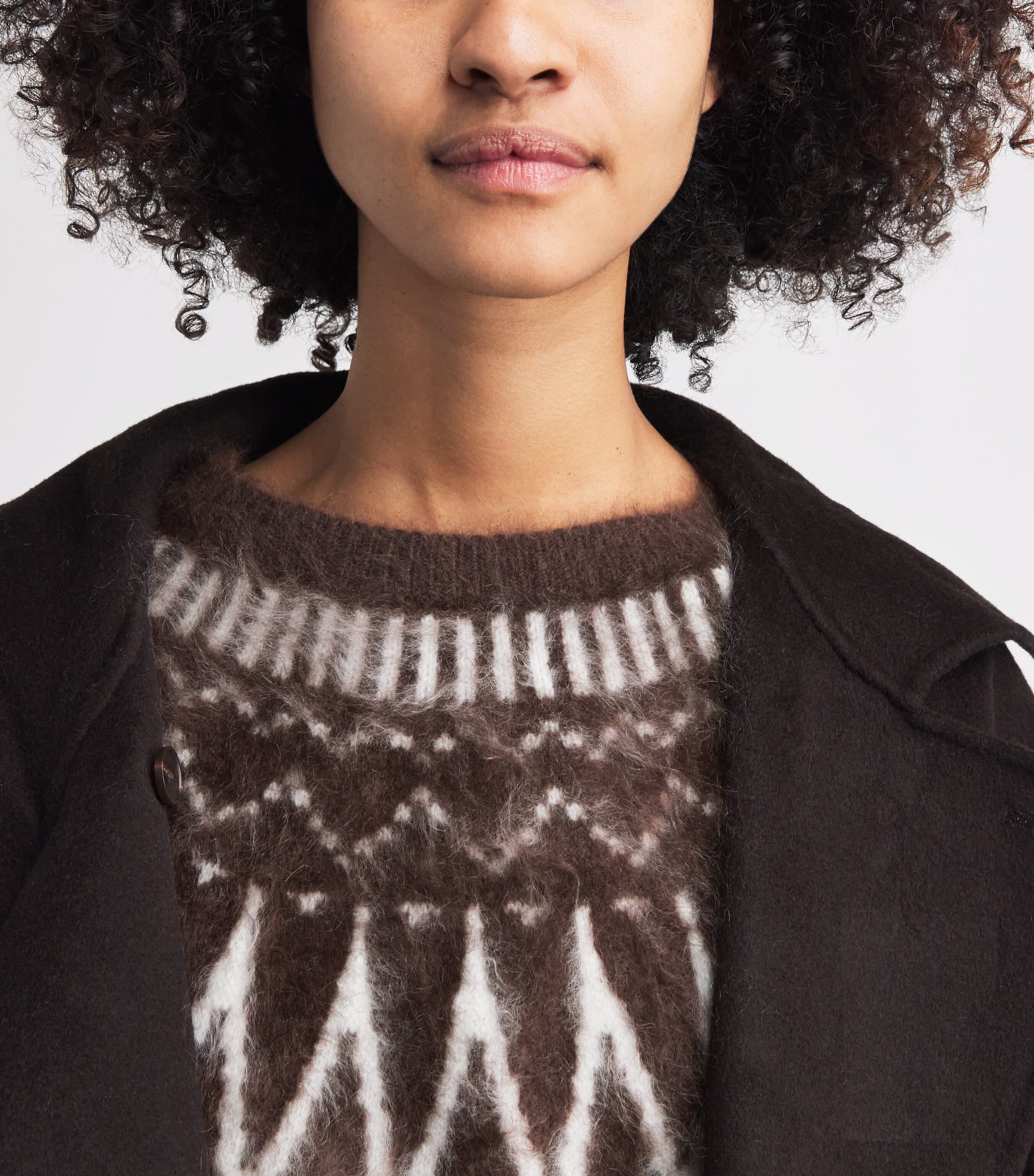 Soft Goat Womens Brushed Cashmere Fair Isle Sweater Mocha Image 3