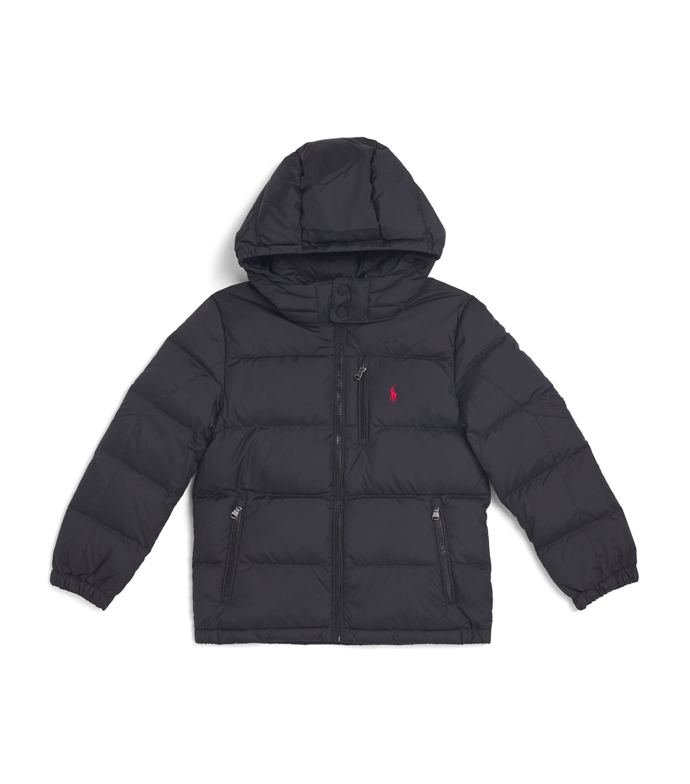 Shop Ralph Lauren Logo Hooded Puffer Jacket In Black