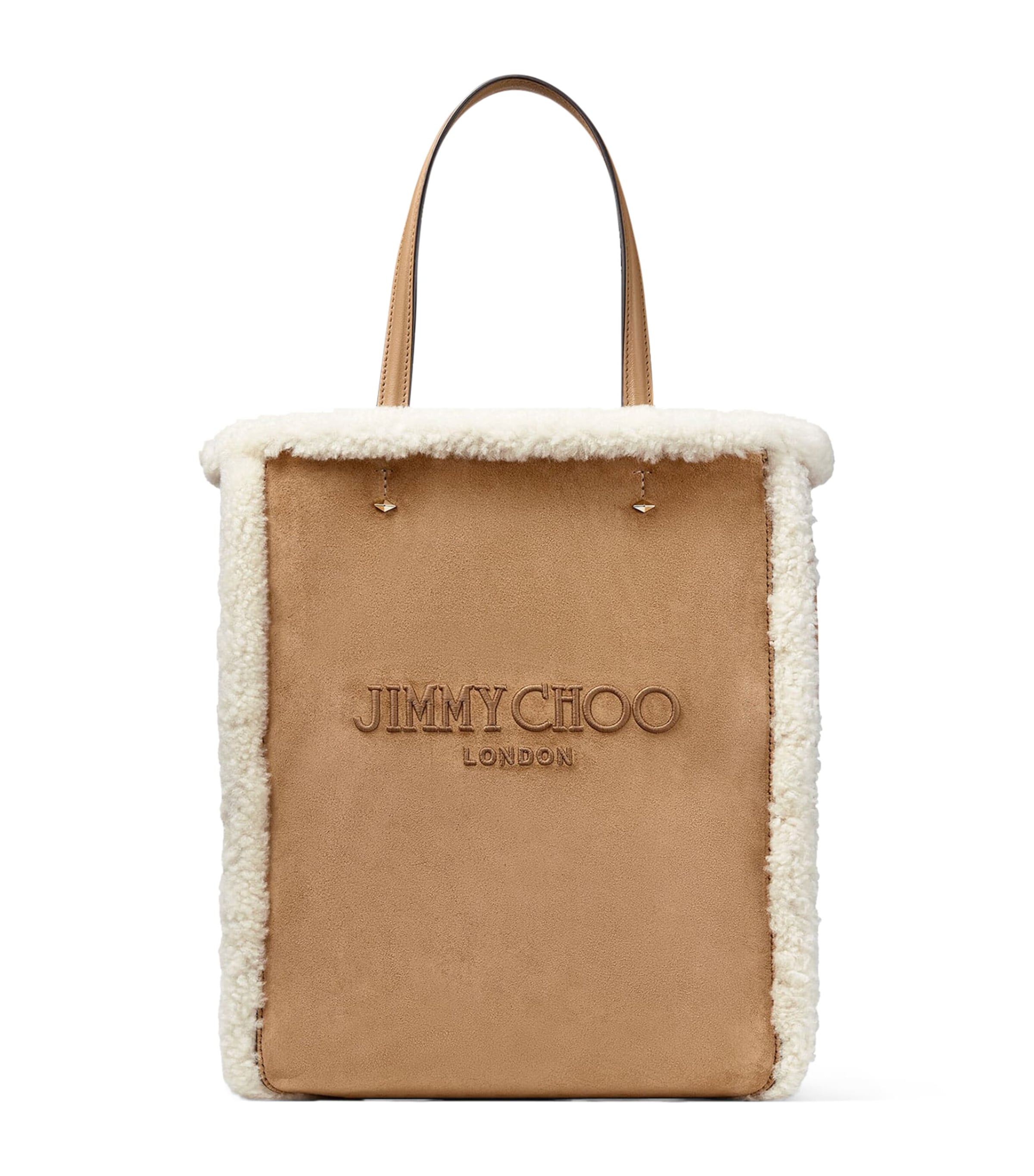 Jimmy Choo Medium Shearling Lennie Tote Bag In Beige