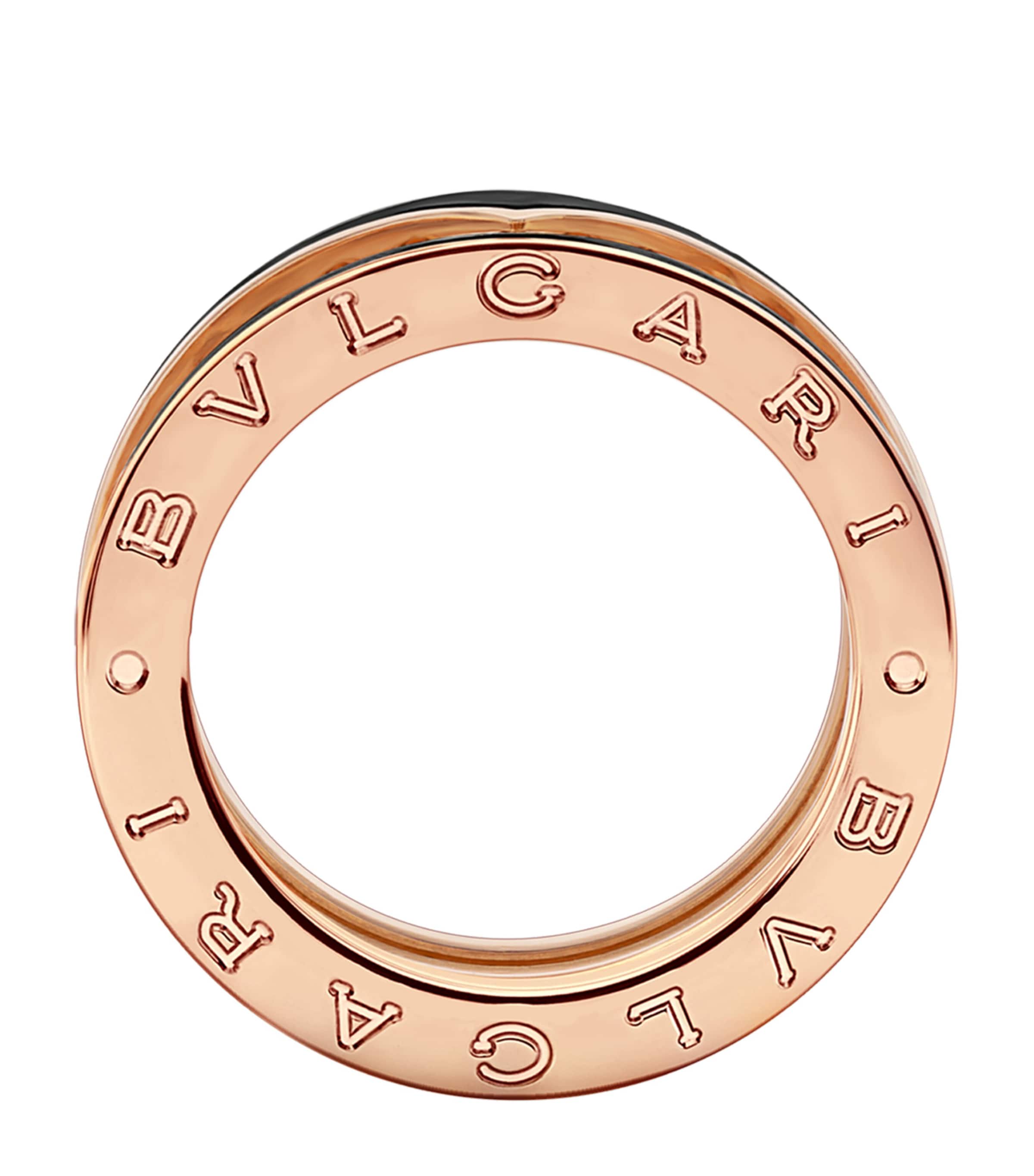 Bvlgari Rose Gold and Black Ceramic B.zero1 Rock Two-Band Ring Pink Gold Image 2