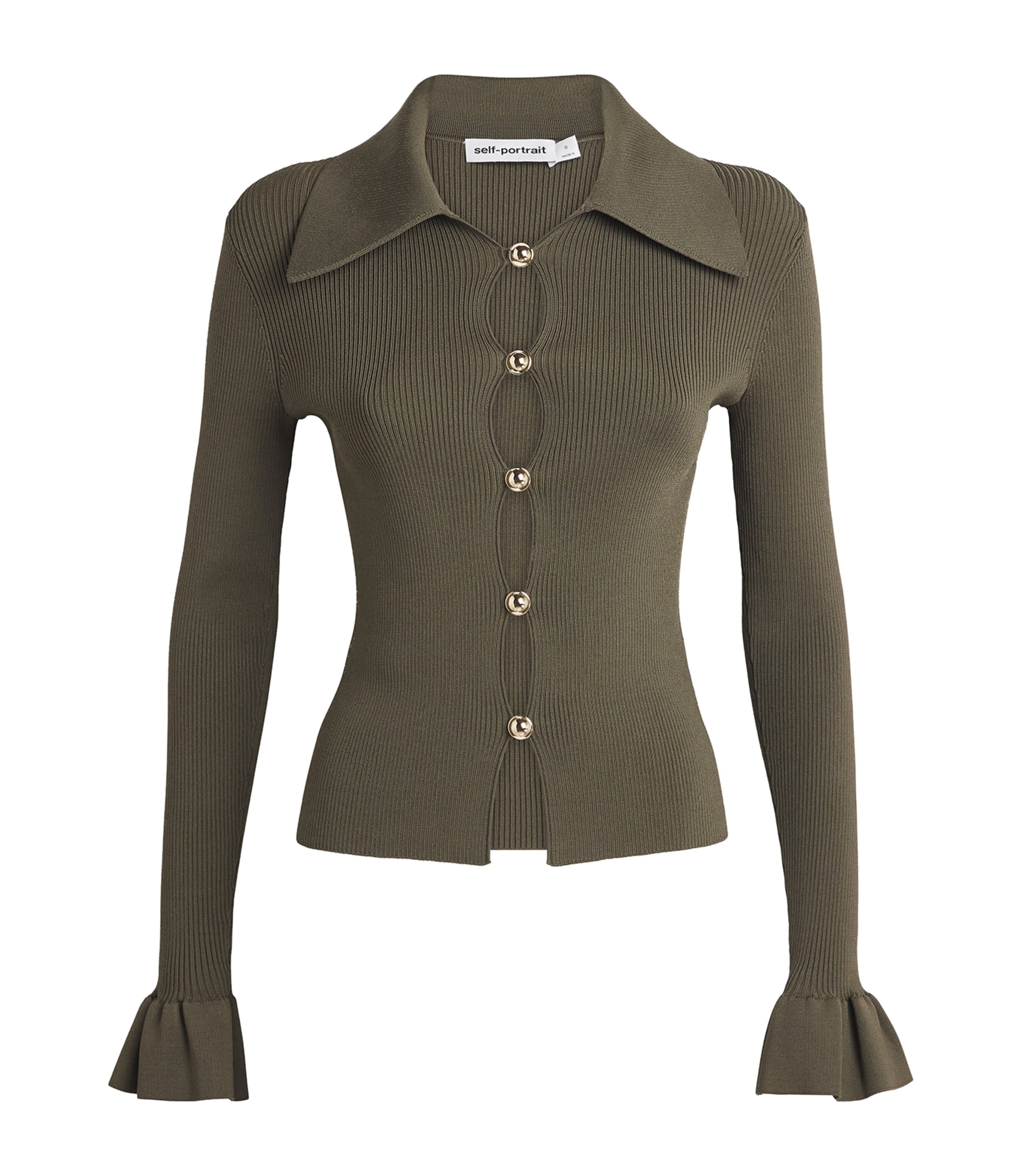 Rib-Knit Polo Top GREEN Image 1