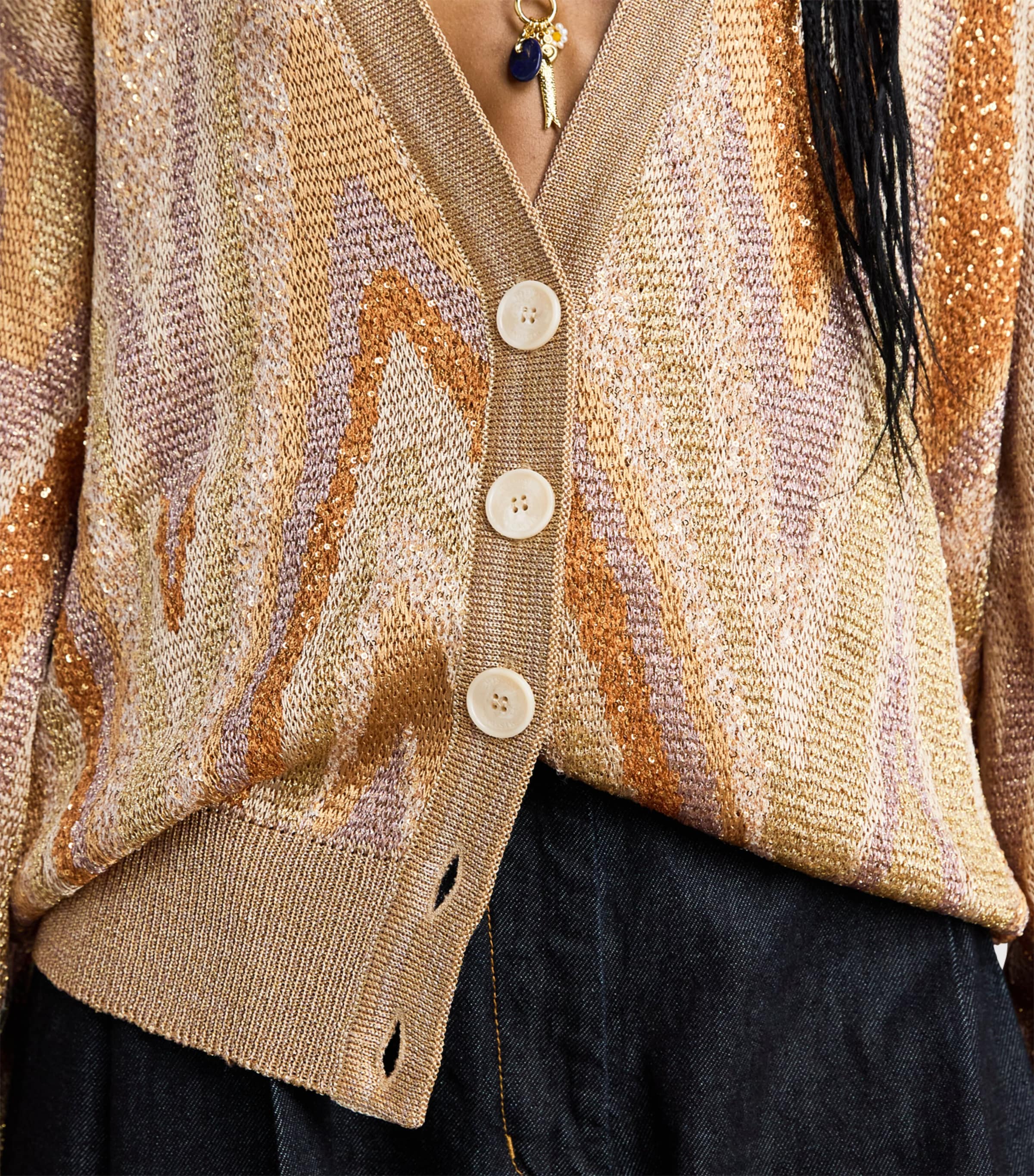 Missoni Womens Metallic Graphic Cardigan Cream Bse Gld Image 3