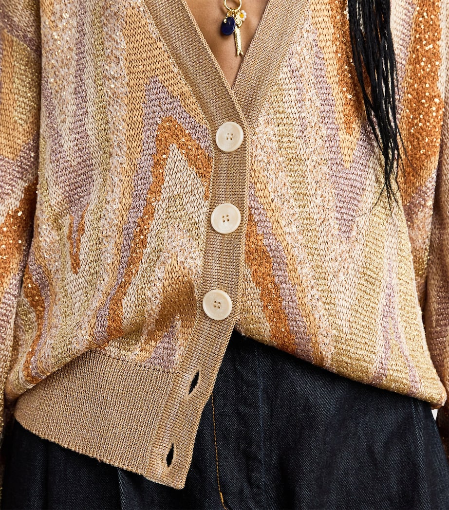 Missoni Womens Metallic Graphic Cardigan Cream Bse Gld Image 3
