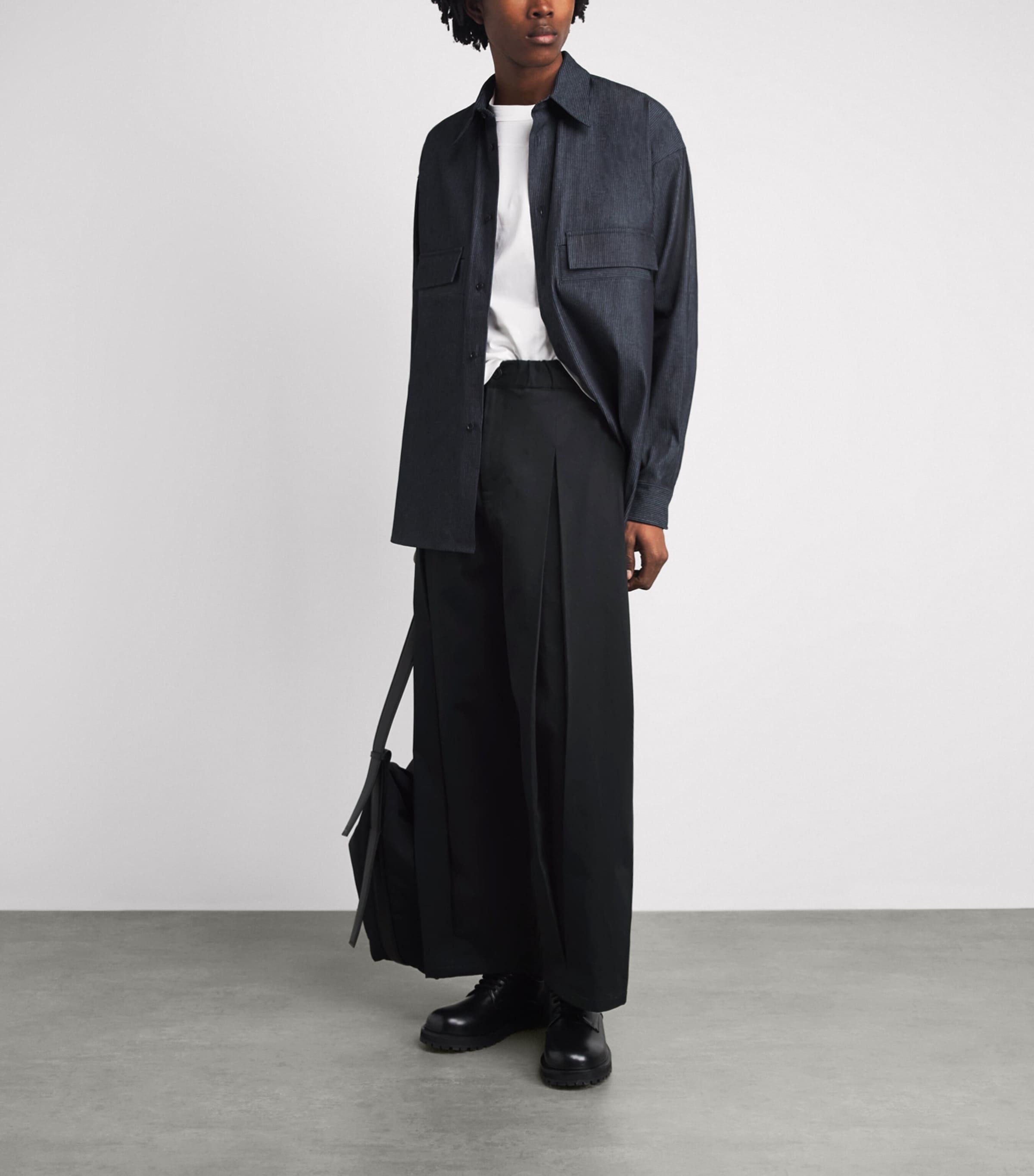 Sage Nation Mens Box-Pleat Wide-Leg Trousers Black Image 2